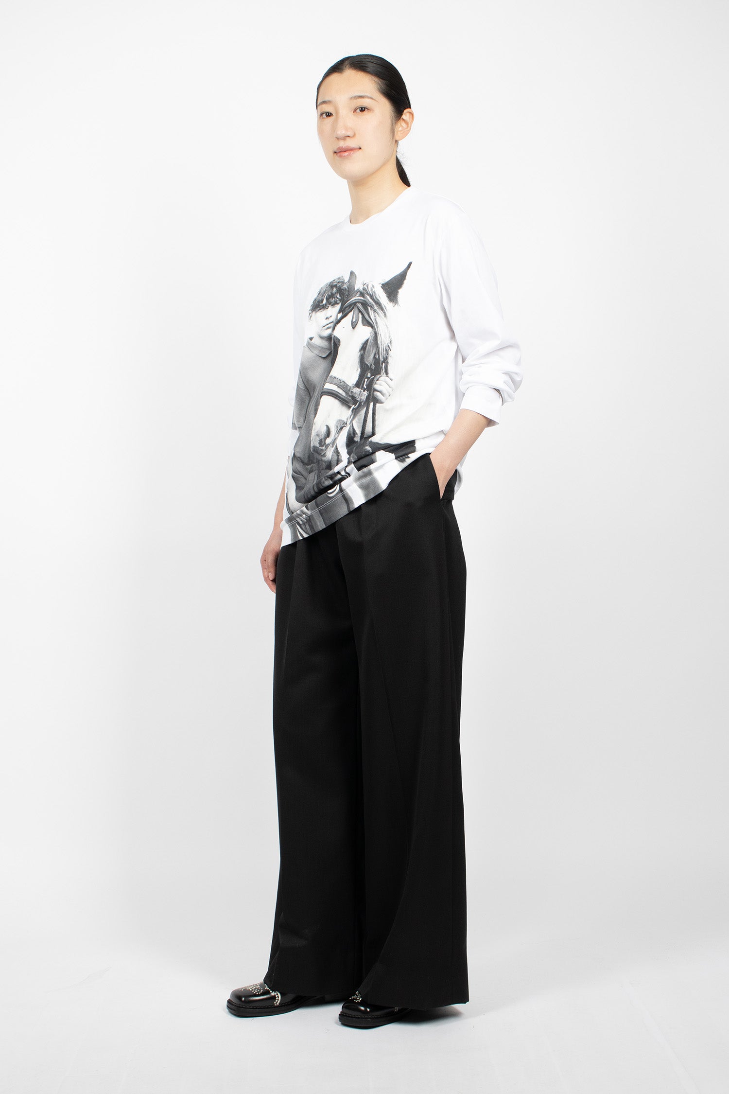 Back Bow Wide Leg Trousers Black