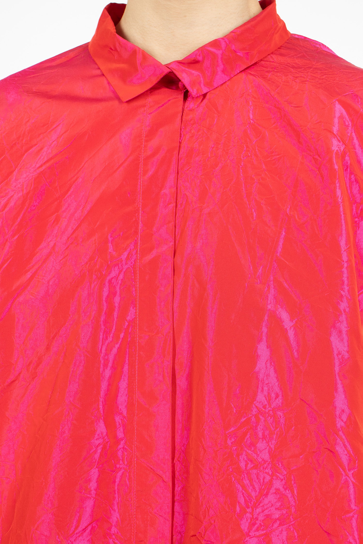 Notched Collar Taffeta Silk Jacket Fuchsia Red