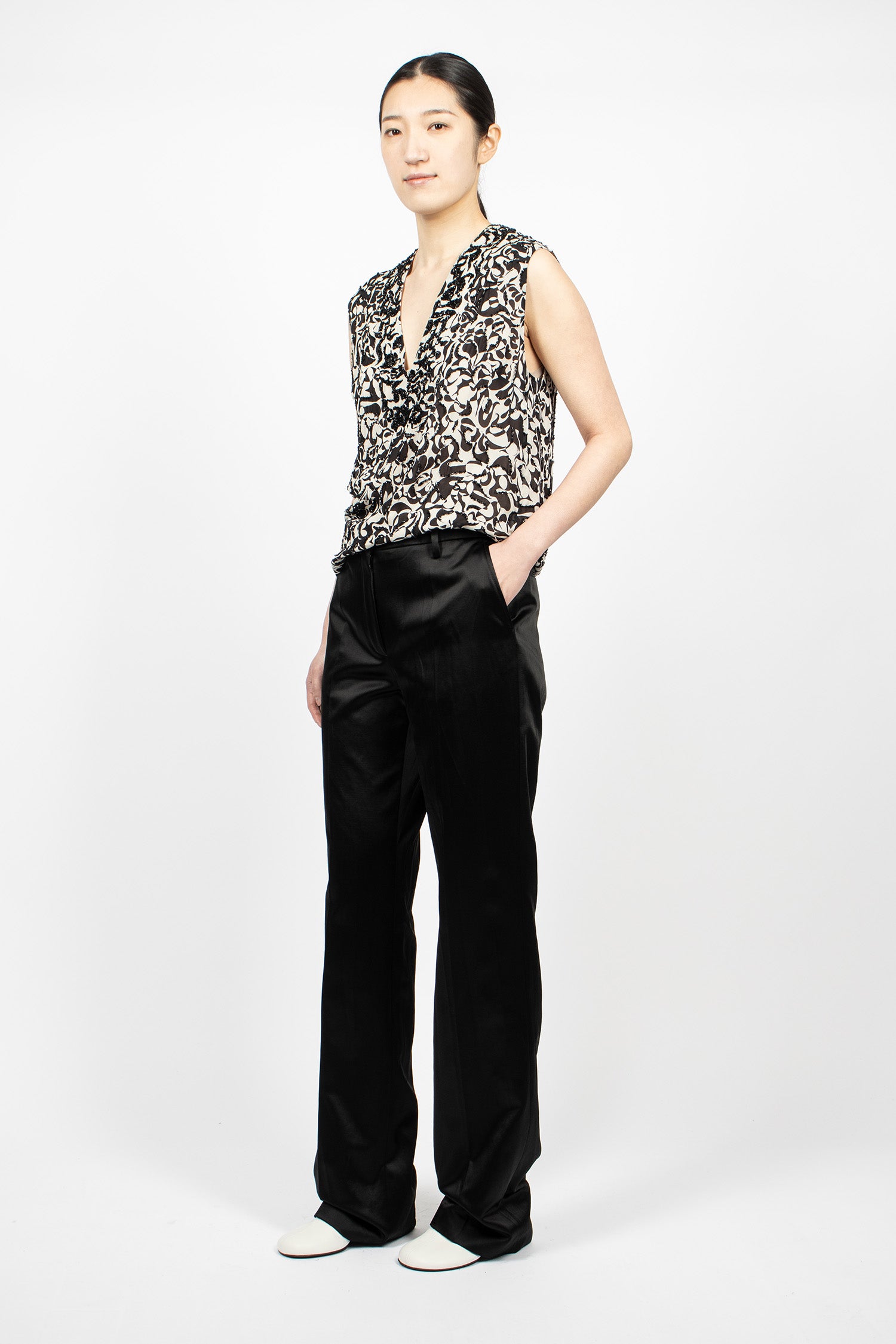 Straight Leg Satin Pants Black
