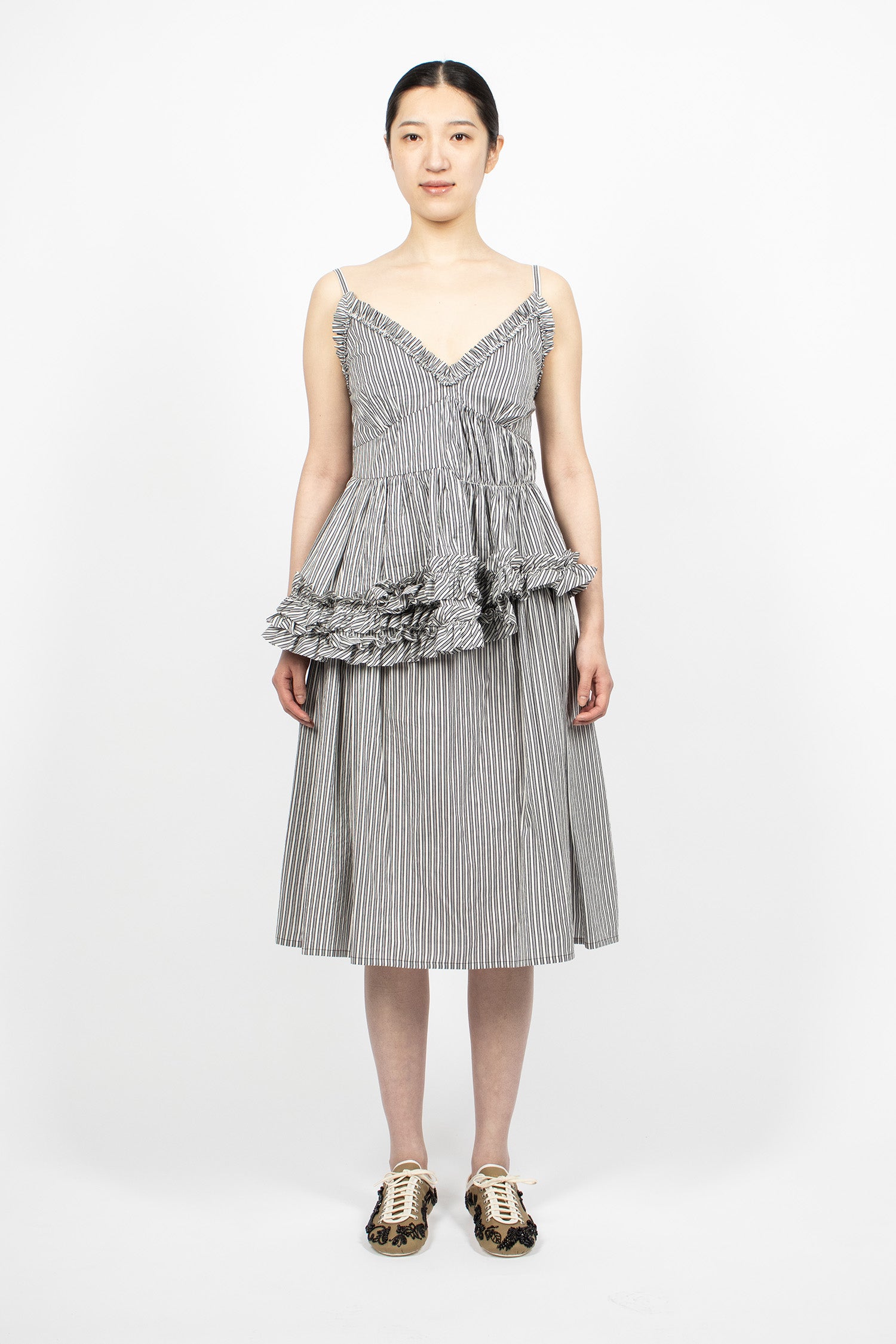 Ruffled Stripe Skirt Black