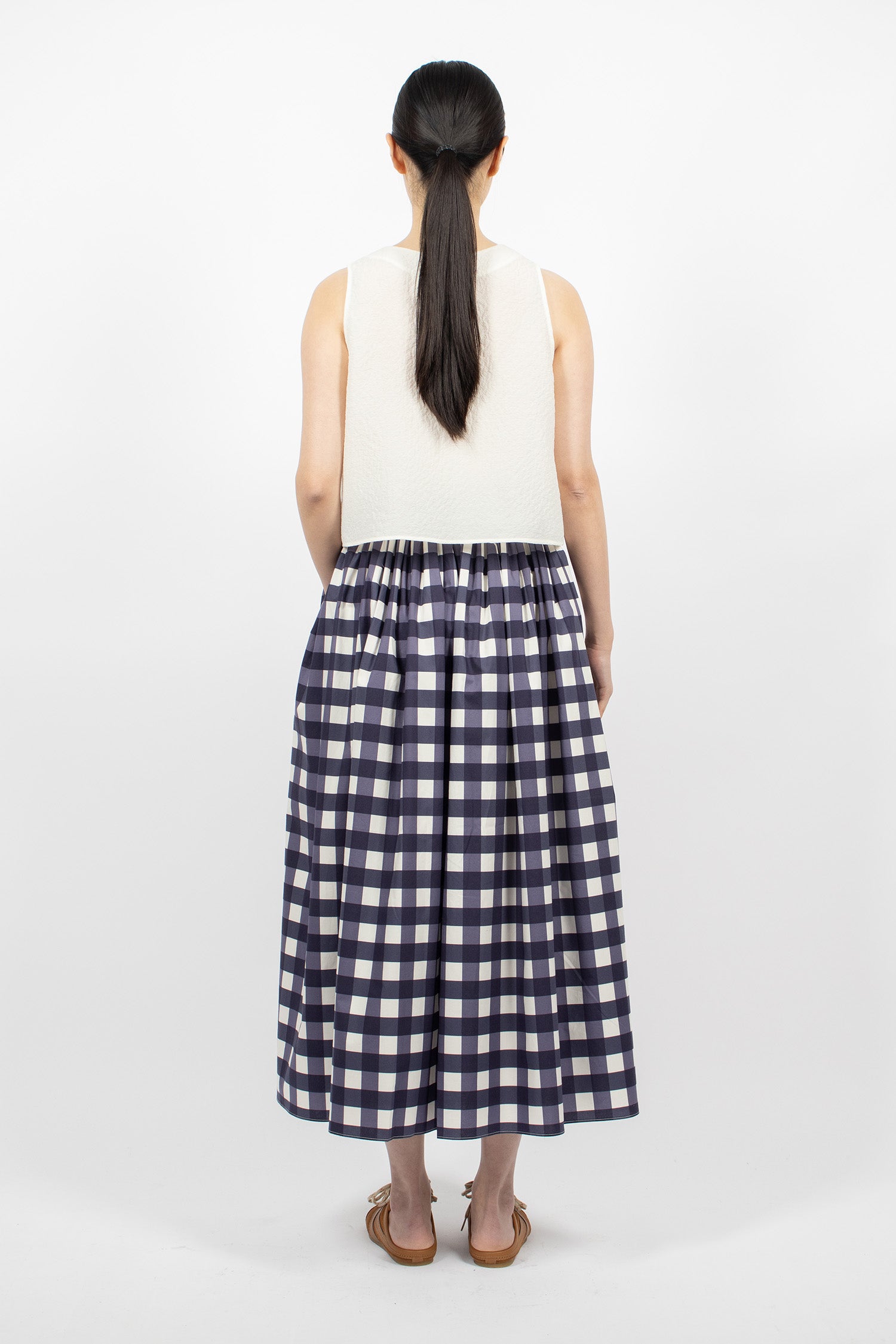 Wide Skirt Navy Check