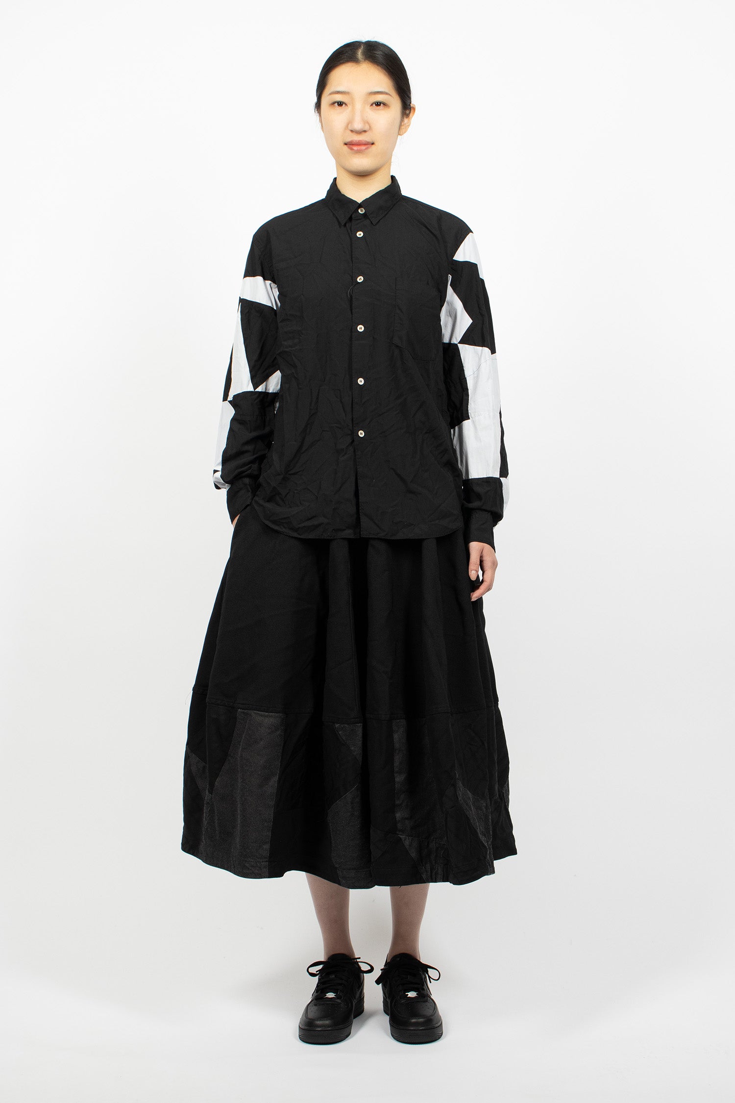 Patchwork Sleeve Shirt Black