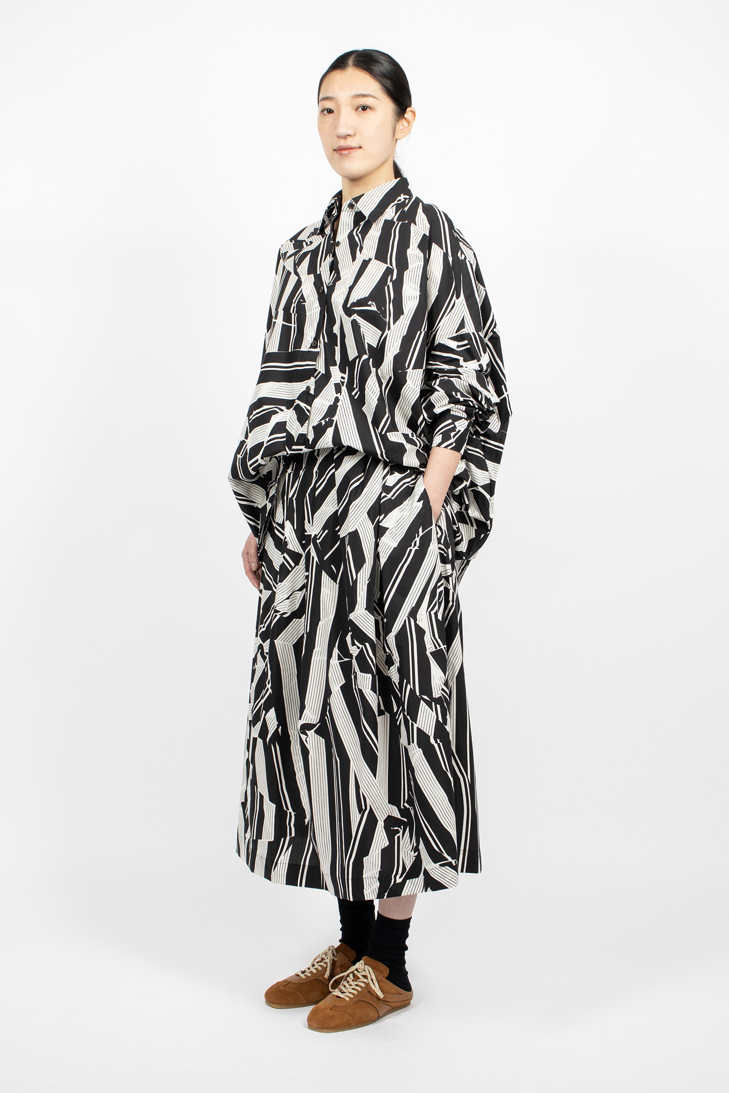 Printed A-Line Skirt Black/White Stripe