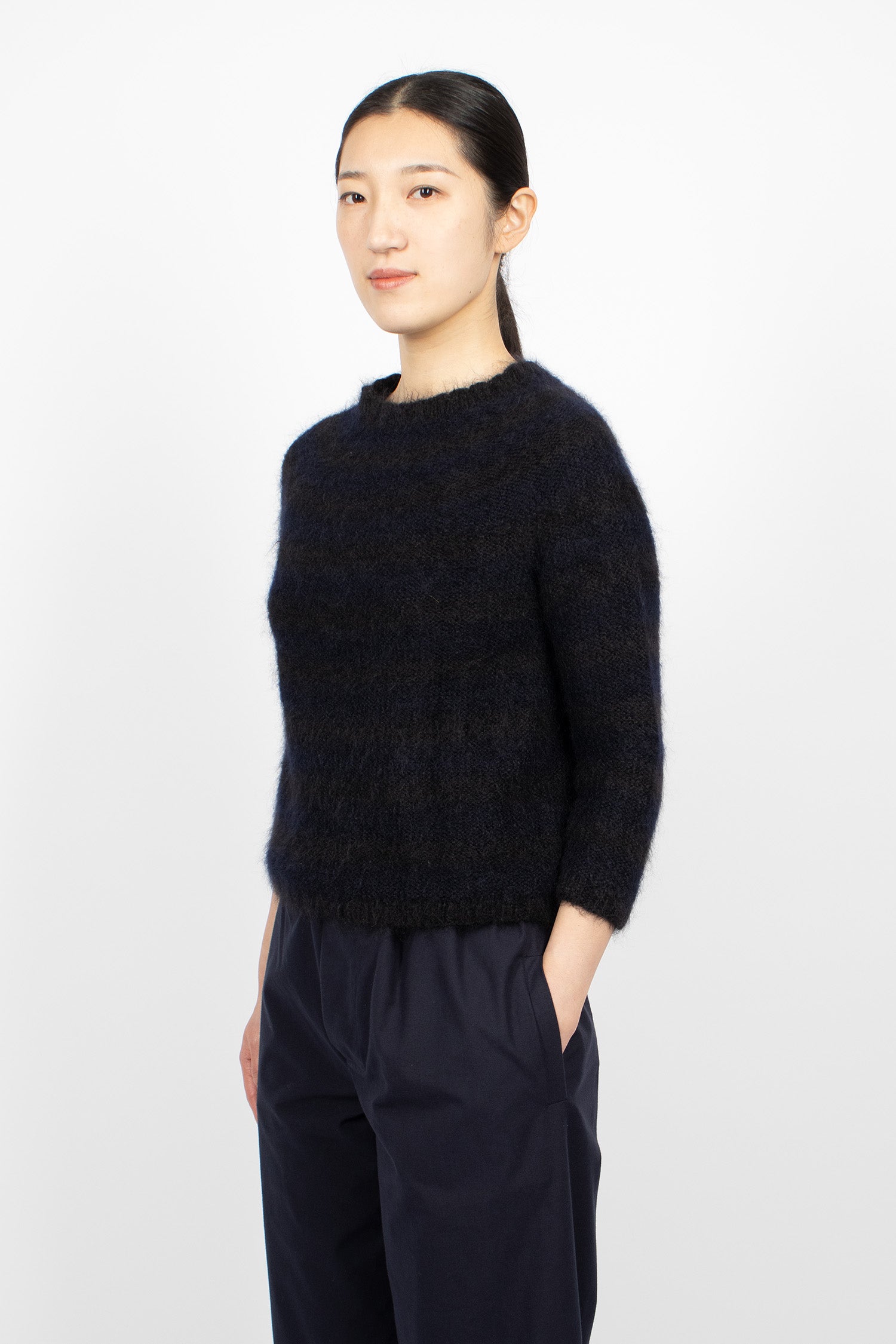Hand-Knitted Stripe Jumper Black/Navy Blue