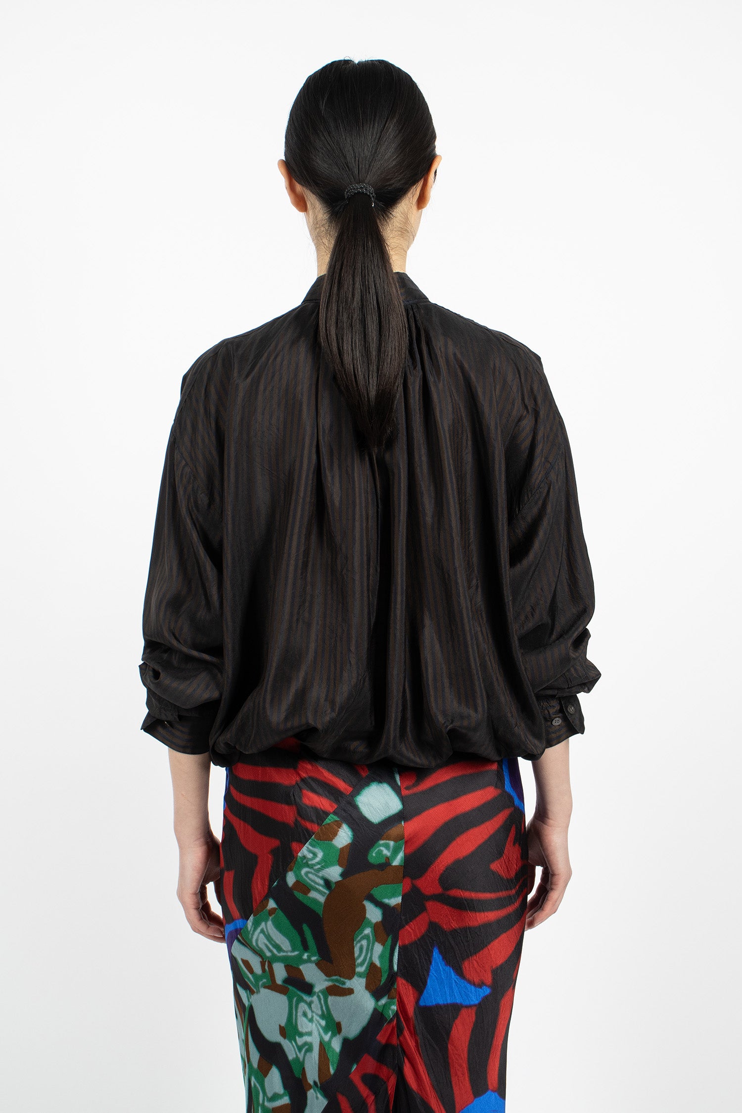 Draped Stripe Blouse Dark Brown