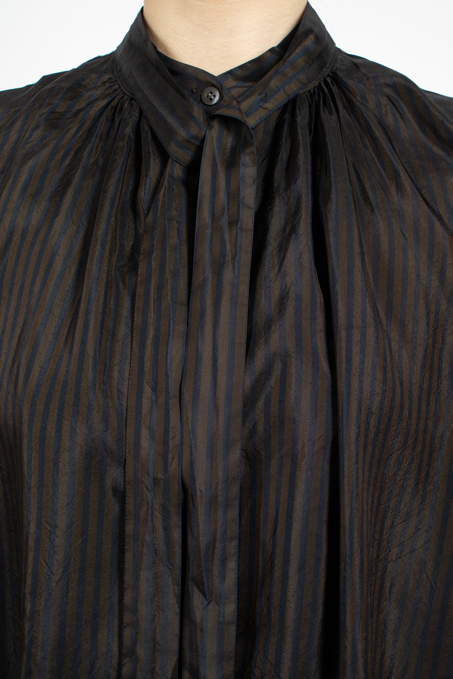 Draped Stripe Blouse Dark Brown
