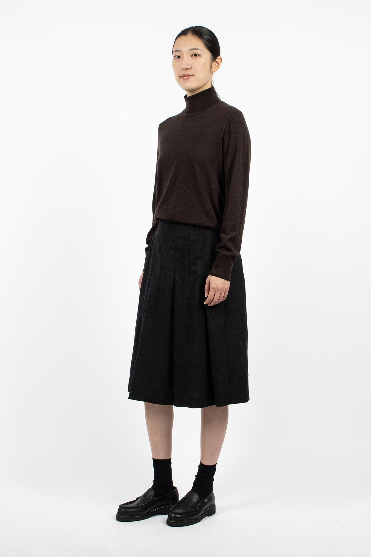 Panel Pleated Wool Skirt Black/Charcoal