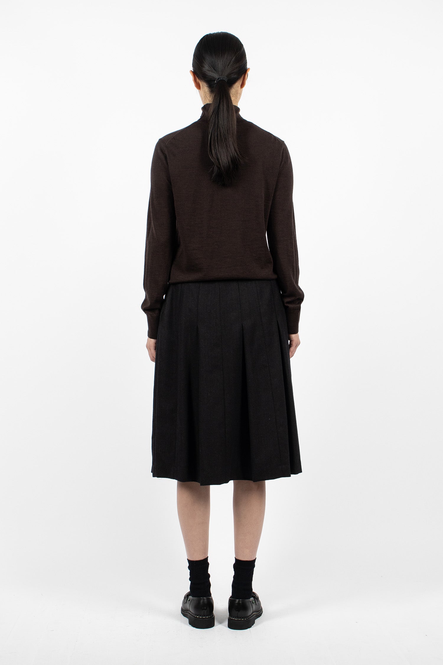 Panel Pleated Wool Skirt Black/Charcoal