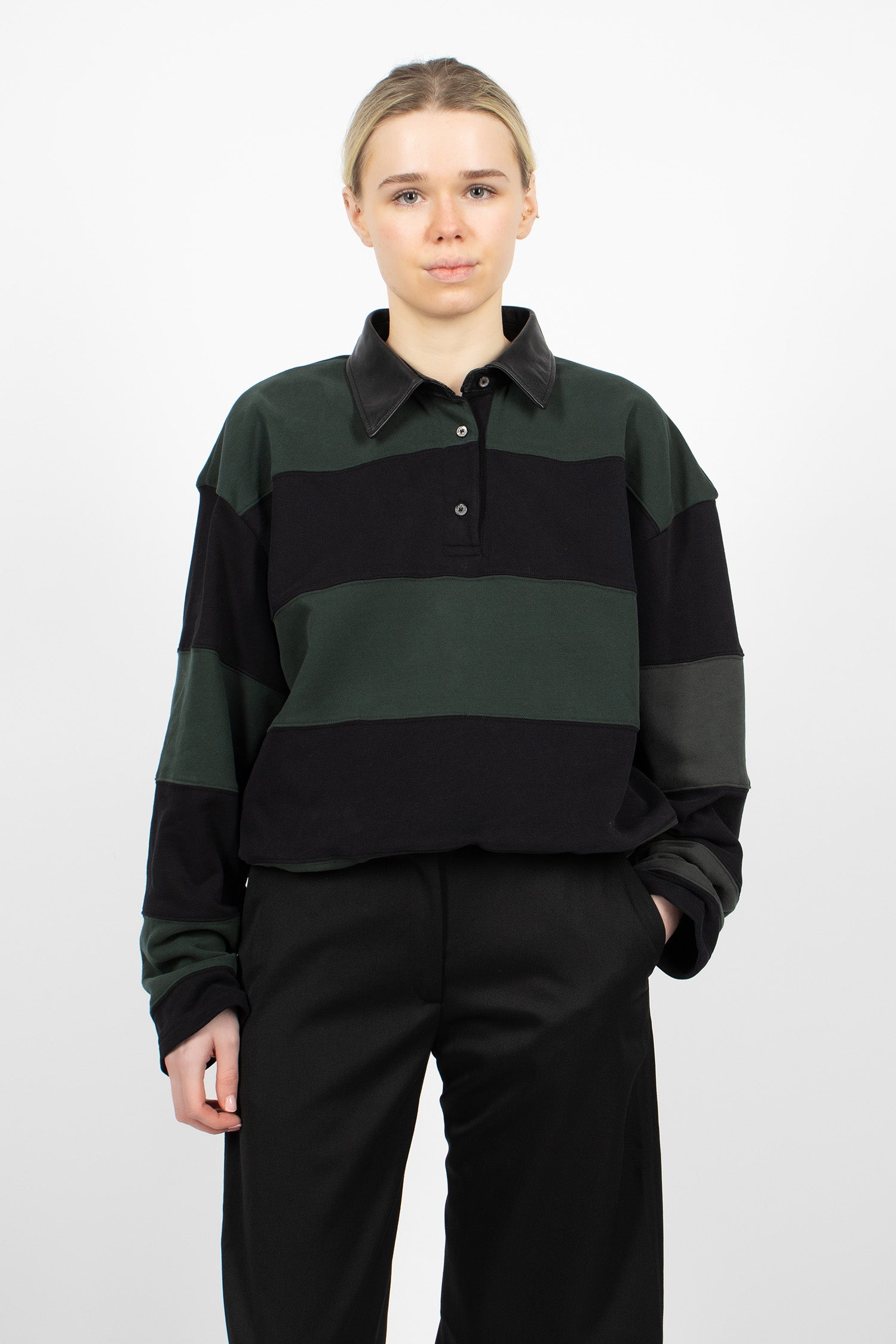 Striped Polo Sweatshirt Forest Green/Black