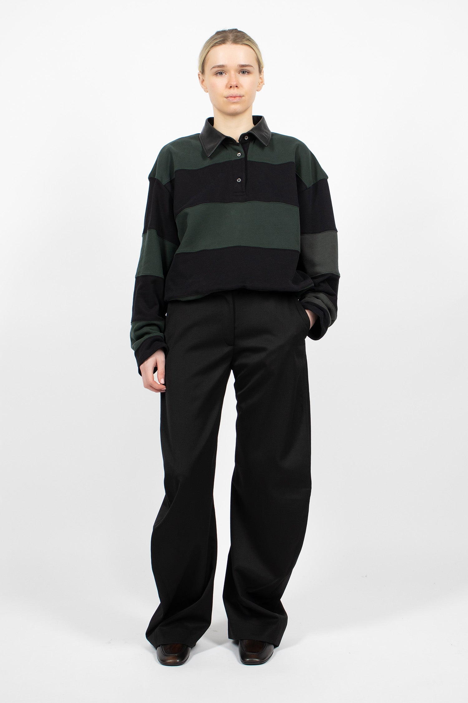 Striped Polo Sweatshirt Forest Green/Black