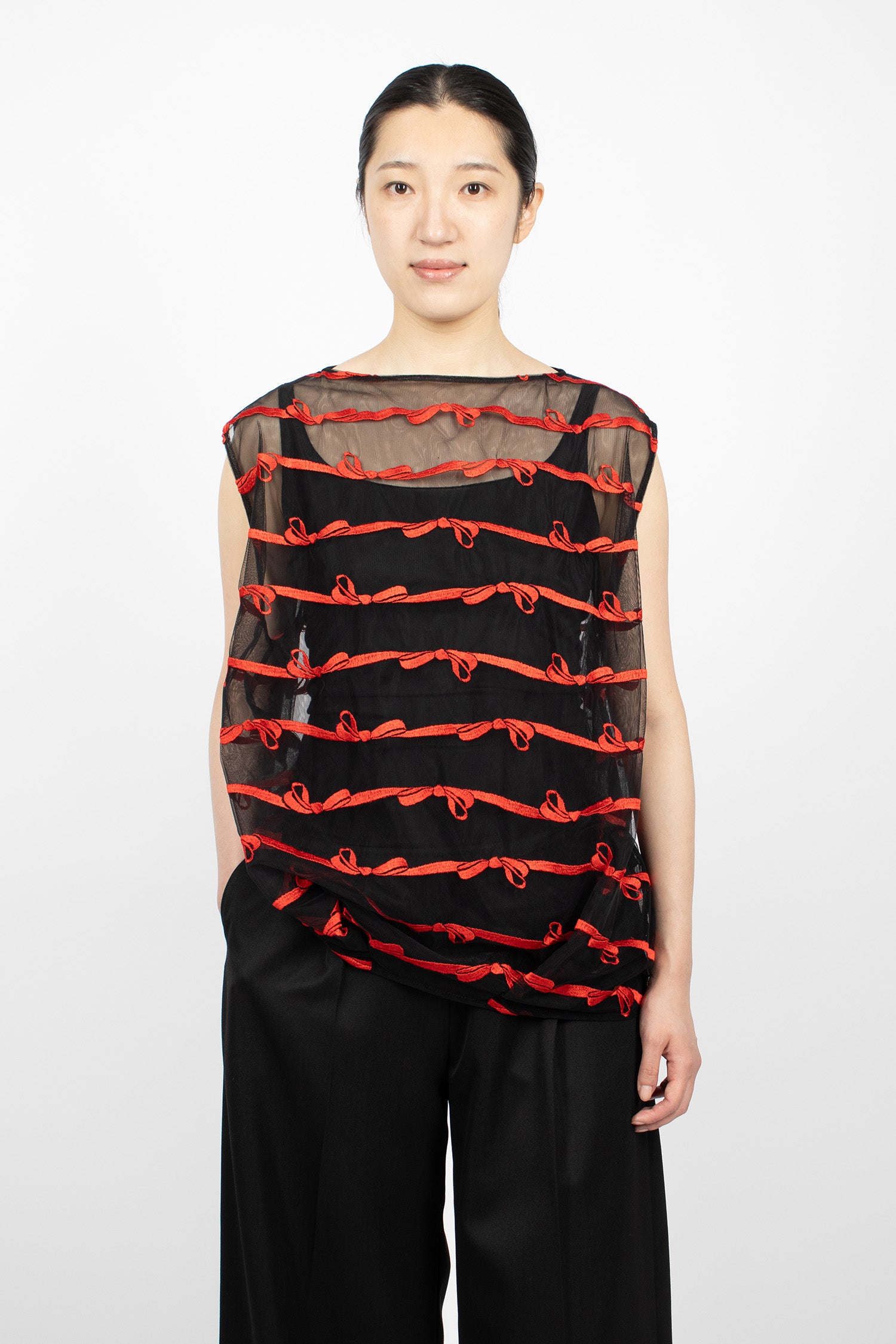 Boxy Smock Top Black/Red