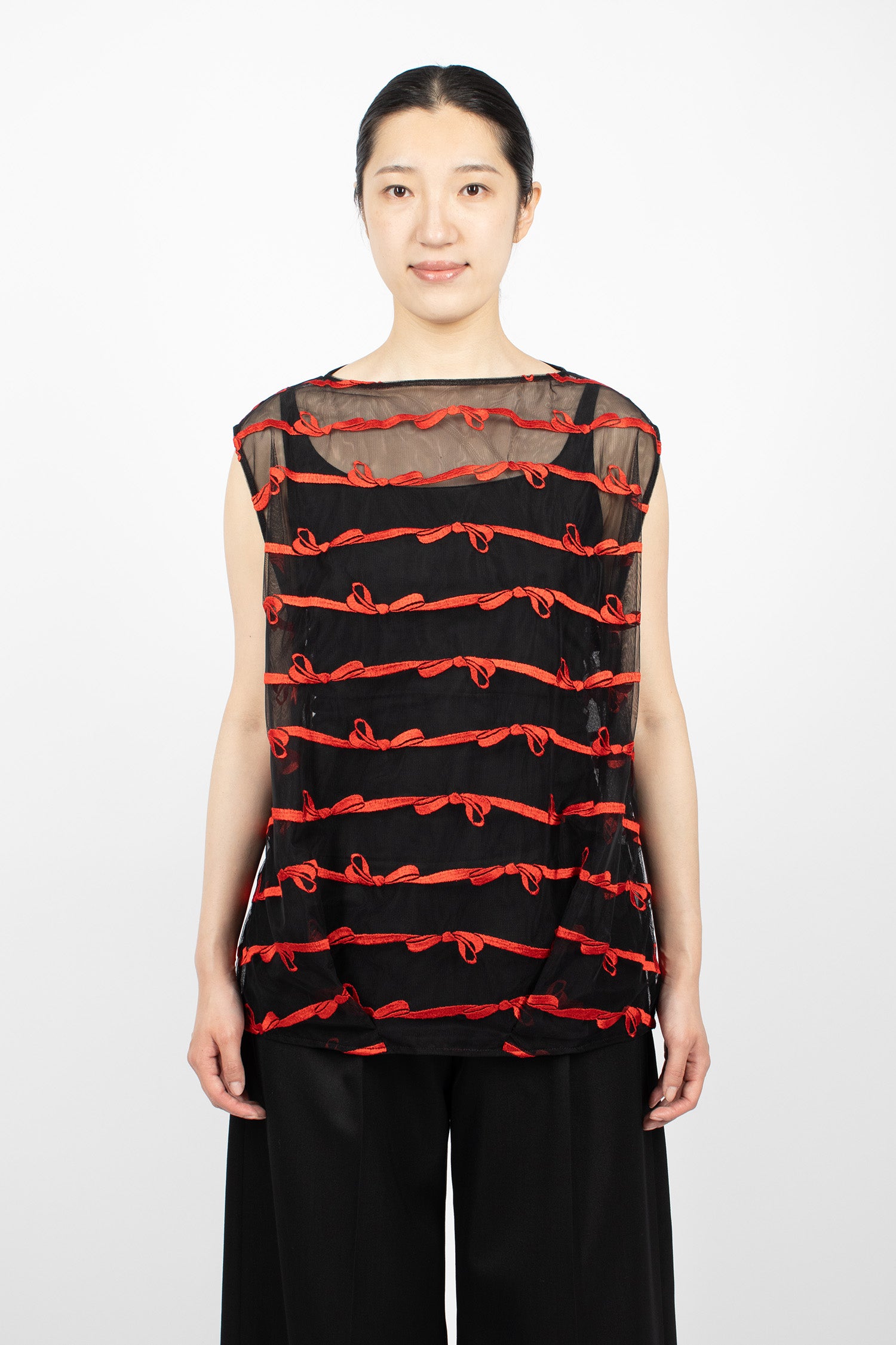 Boxy Smock Top Black/Red