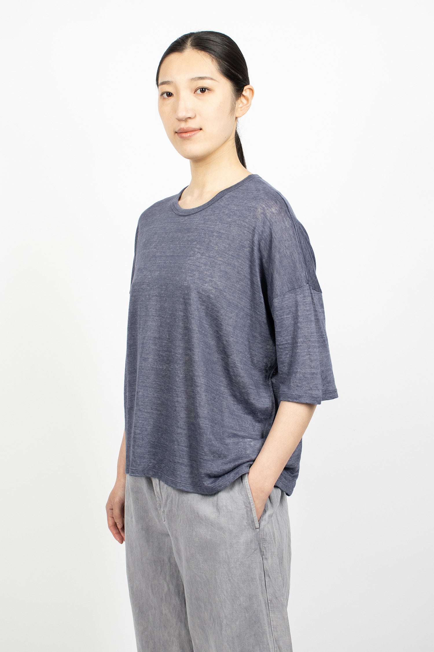 Linen Border T-Shirt Indigo
