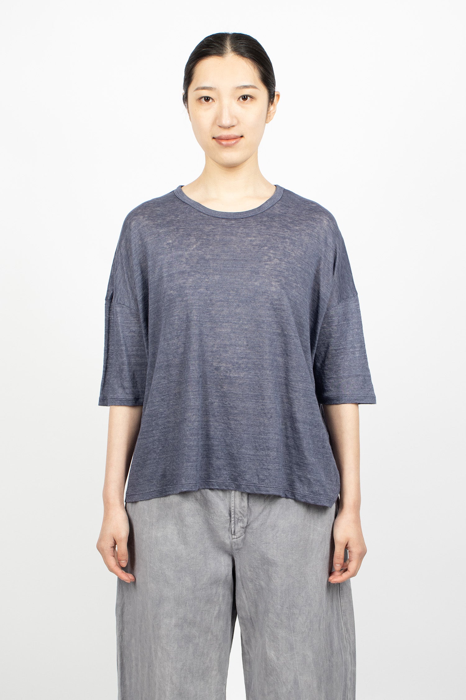 Linen Border T-Shirt Indigo