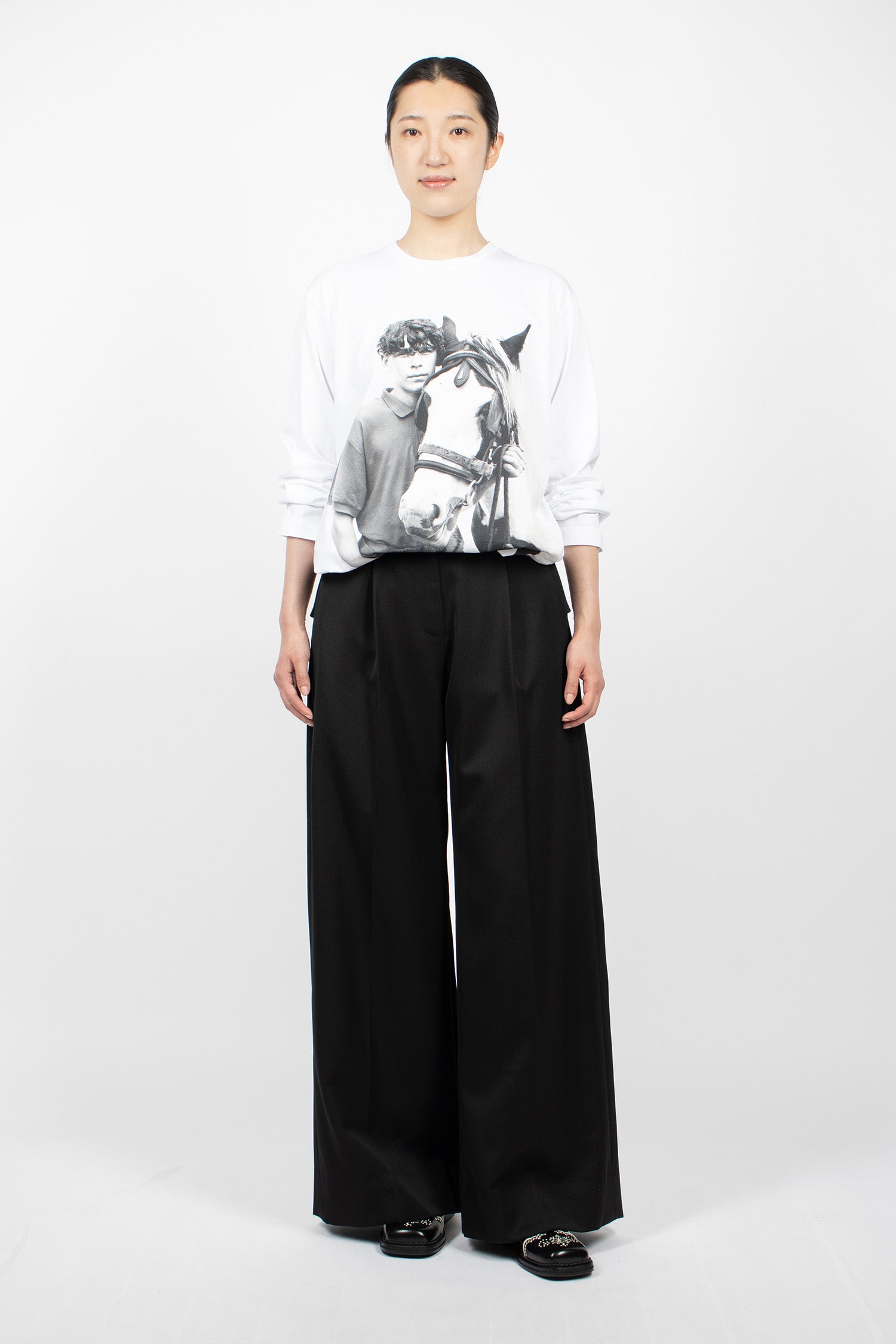 Pony Kid Print Long Sleeve T-Shirt White