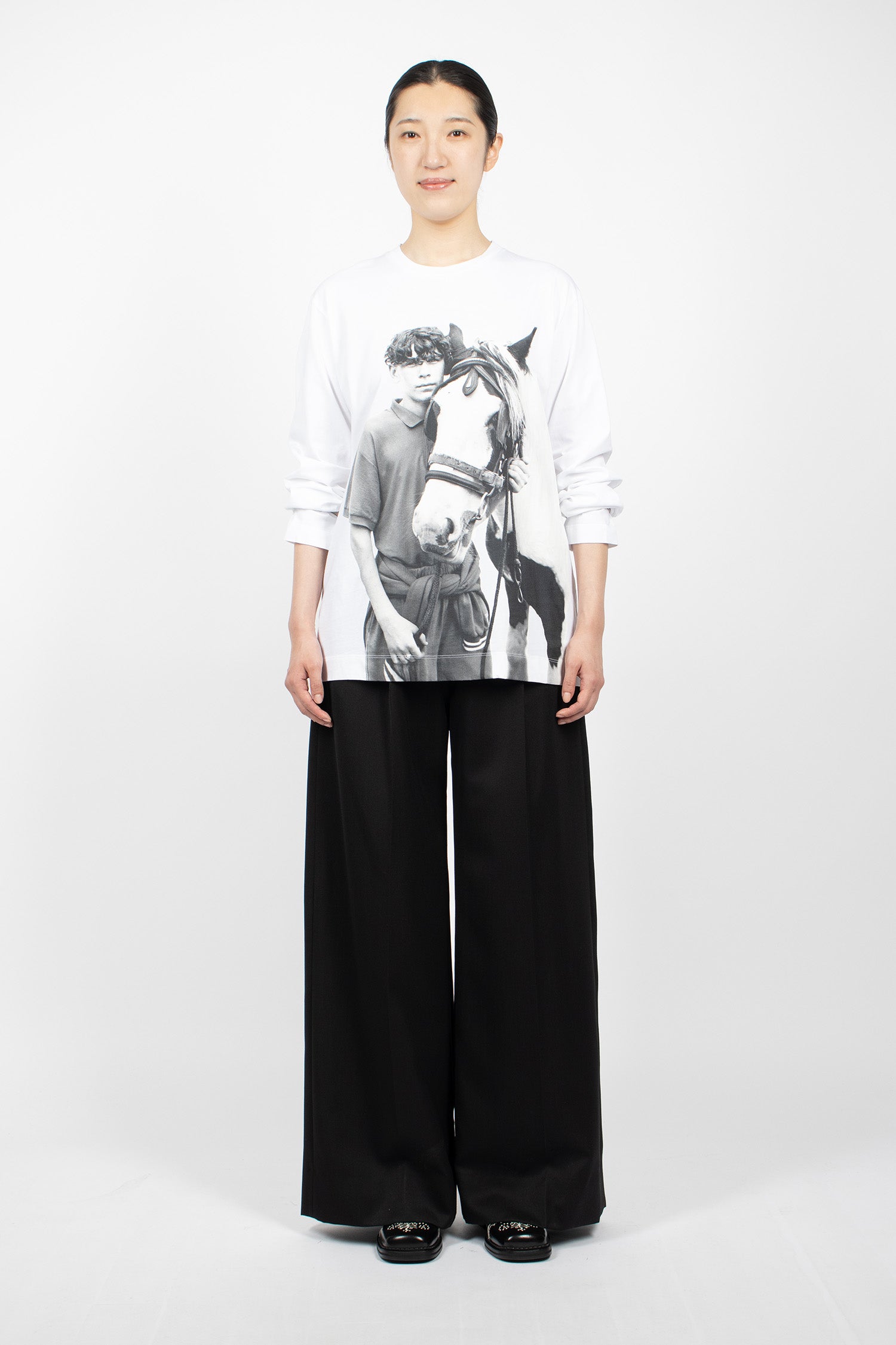Pony Kid Print Long Sleeve T-Shirt White