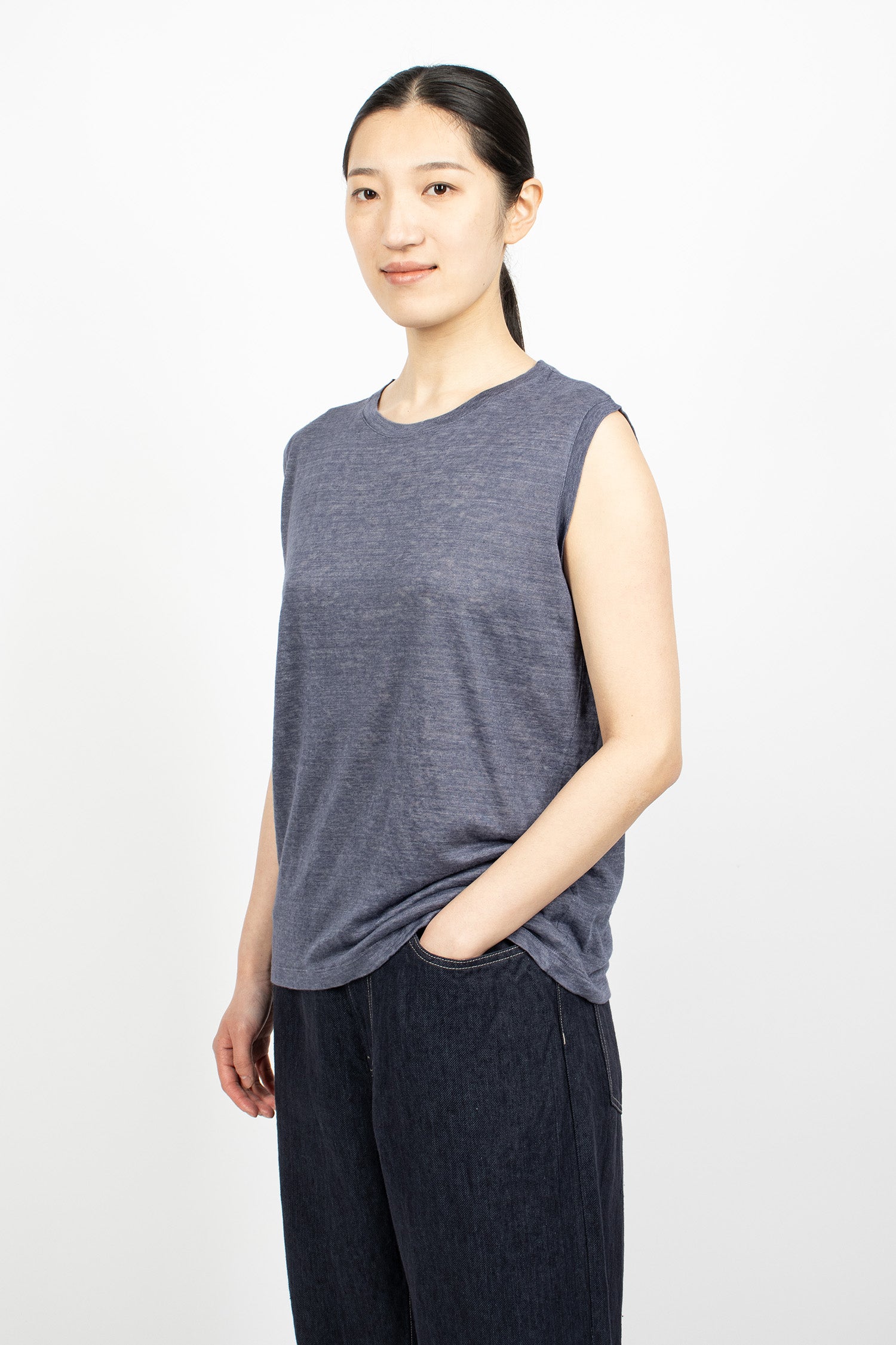 Linen Plainstitch Tank Top Indigo