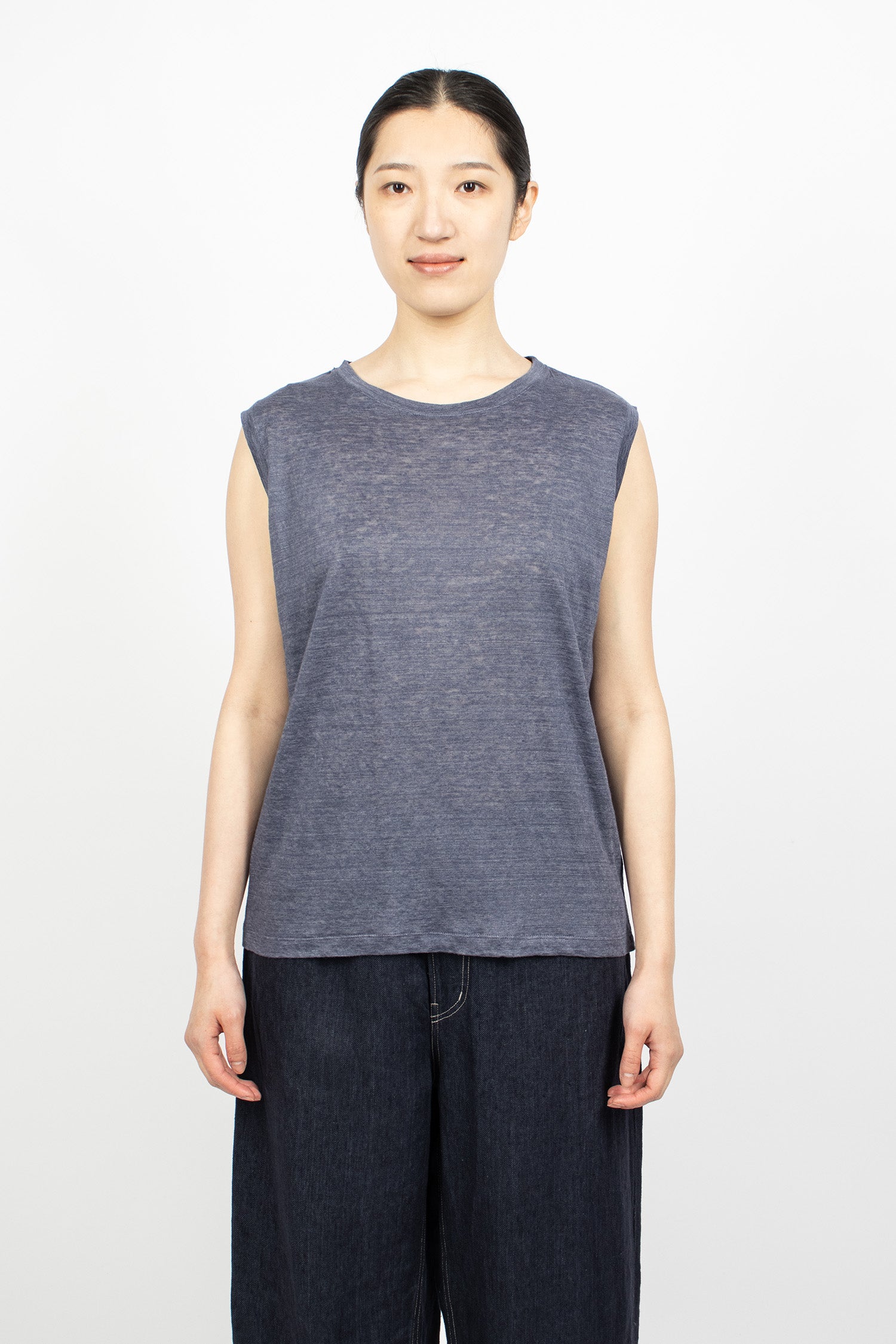Linen Plainstitch Tank Top Indigo