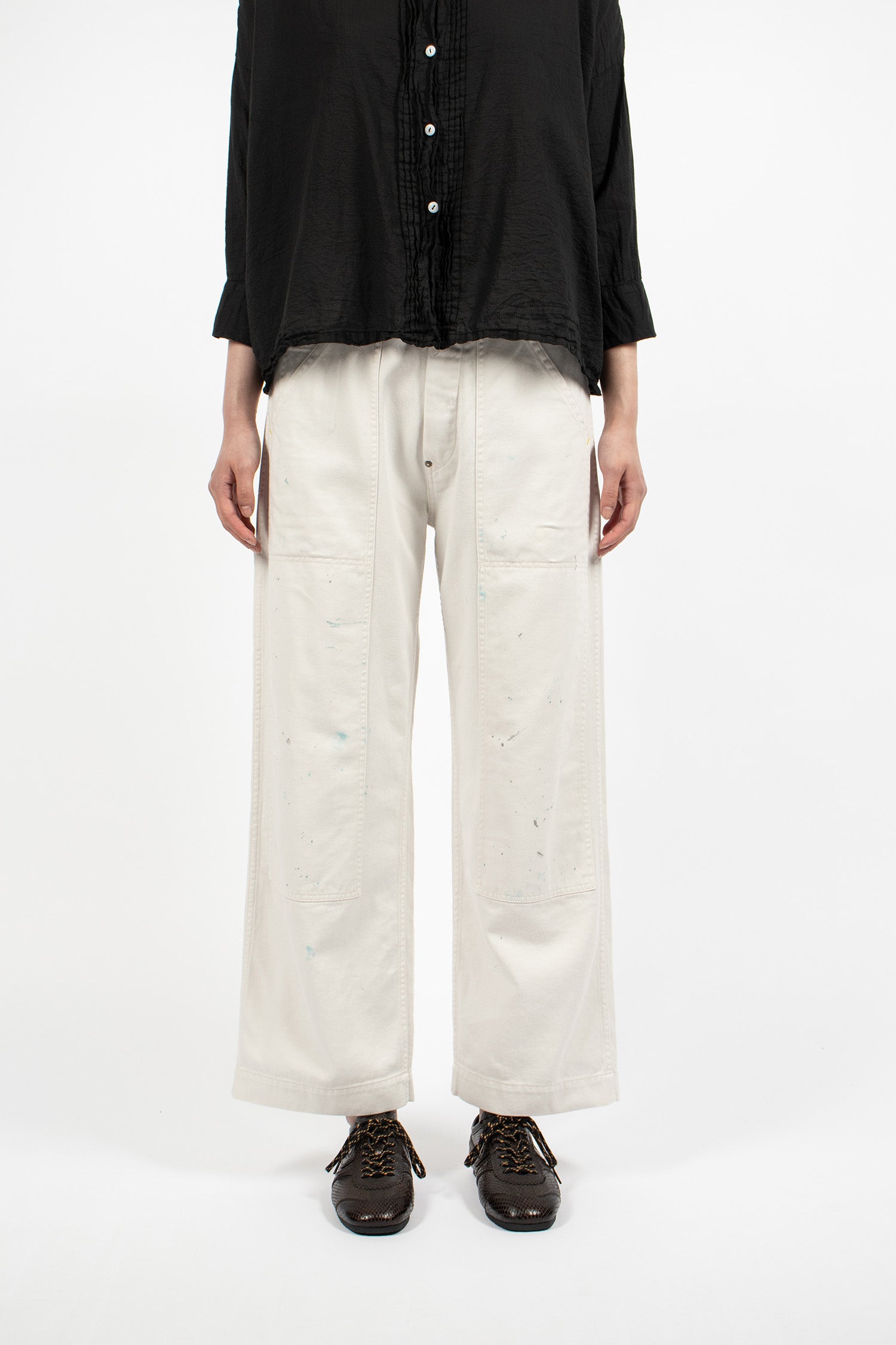 MP11B Double Knee Painter Jeans Ivory Splatter