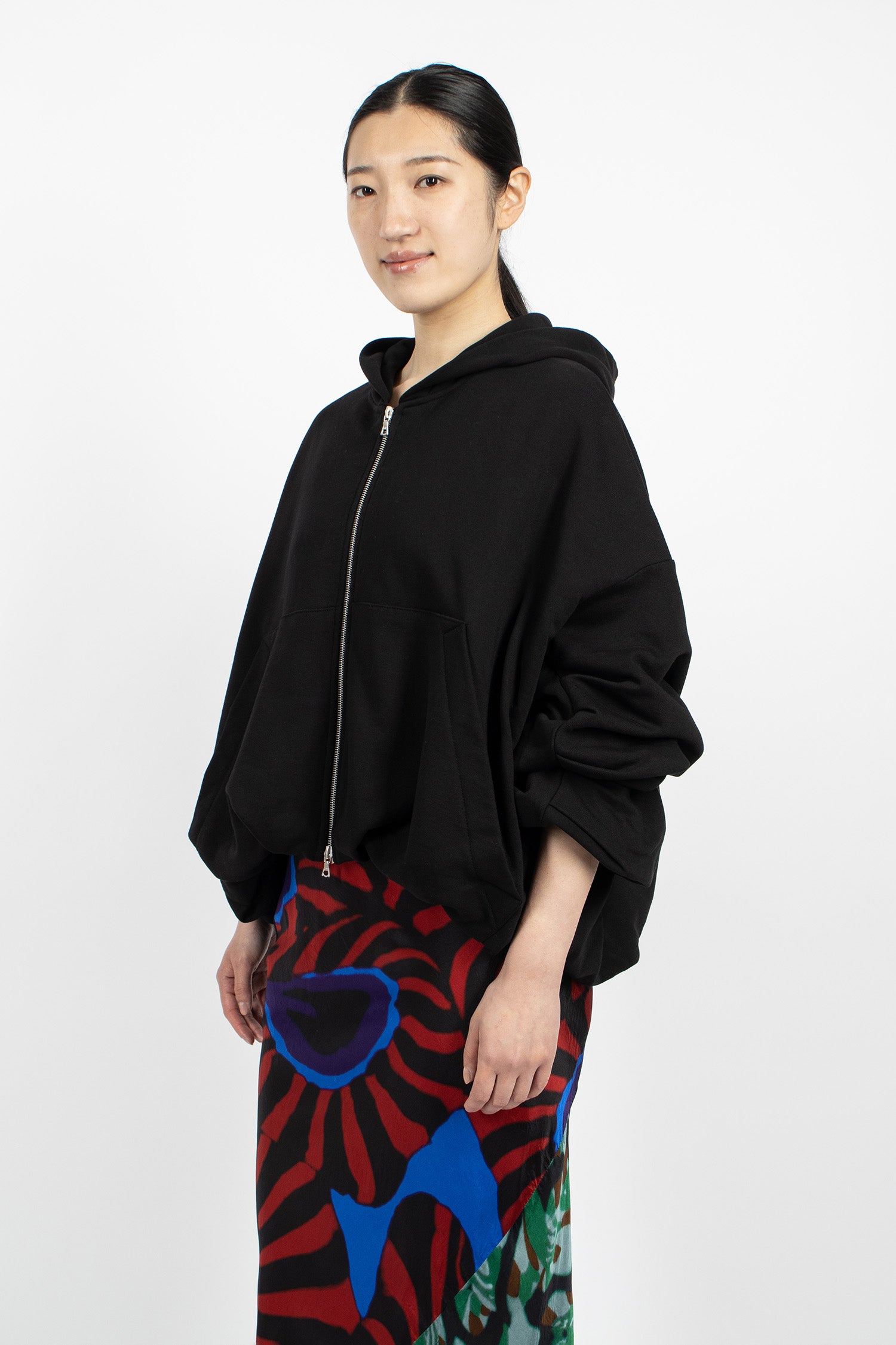 Draped Hooded Sweat Jacket Black