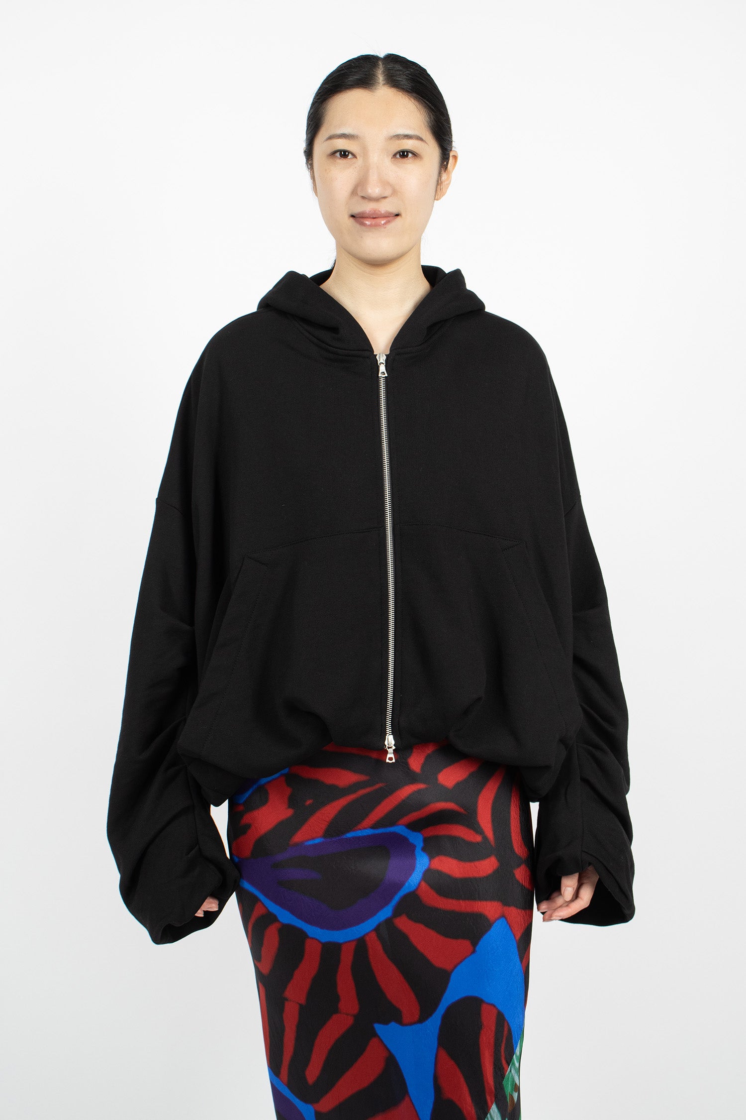 Draped Hooded Sweat Jacket Black