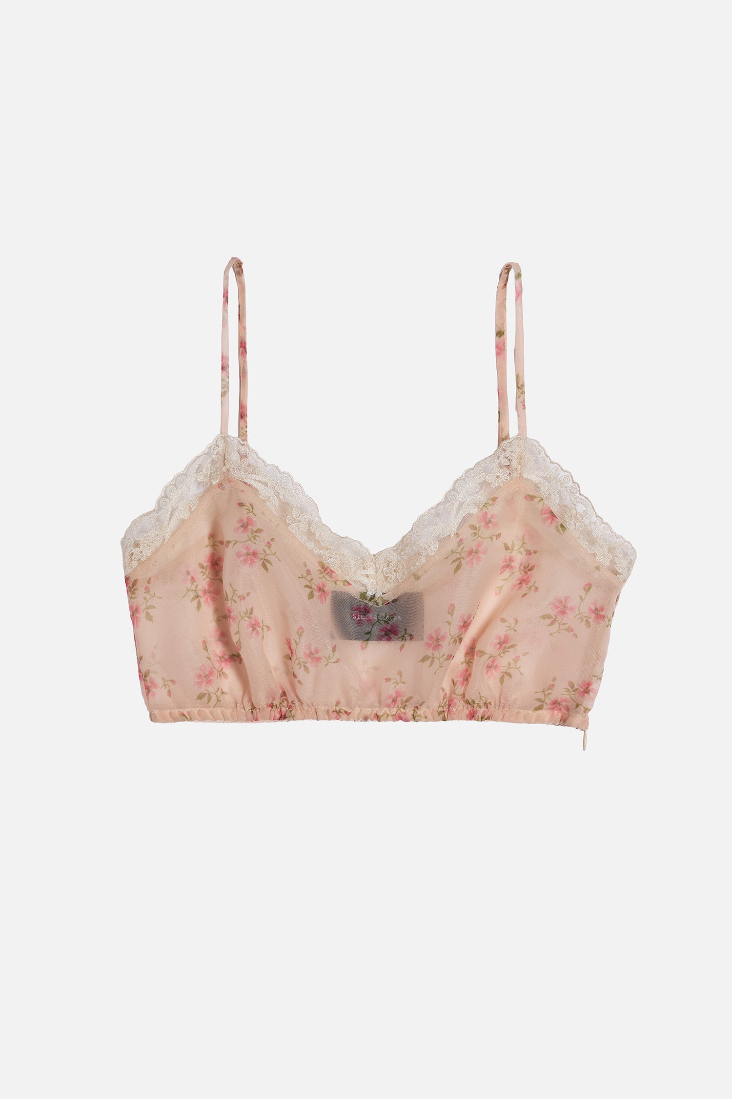 Sheer Lace Trim Bralette Nude Floral