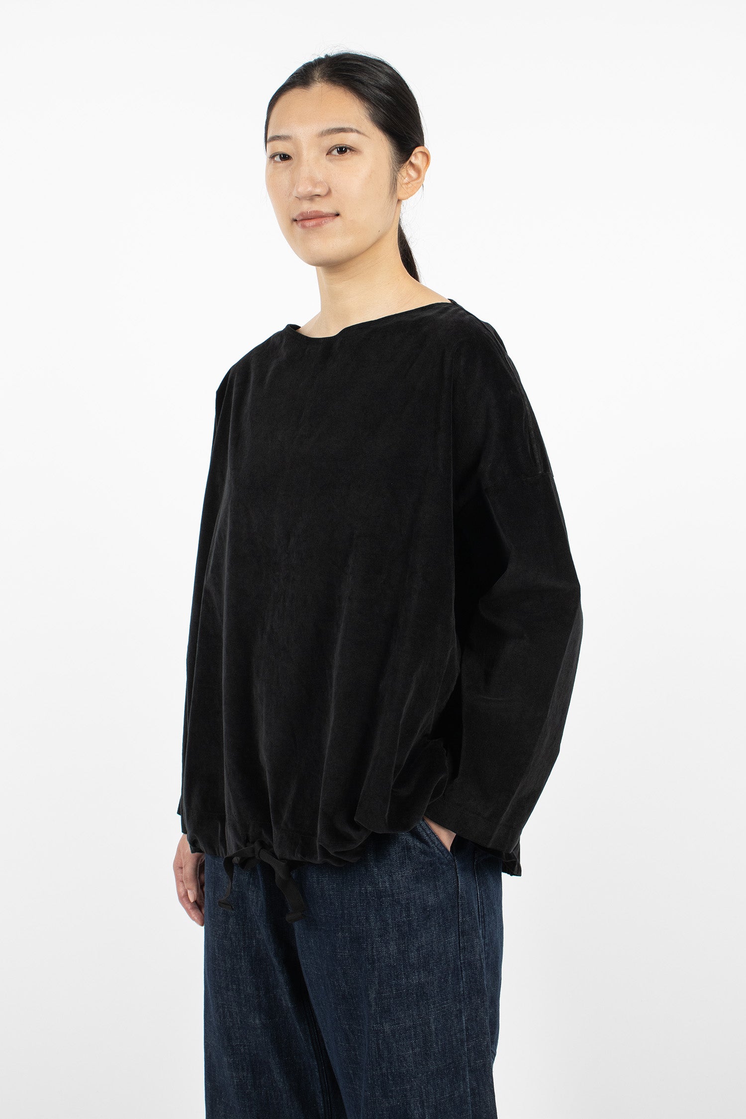 12167 Drawstring-Hem T-Shirt V Black