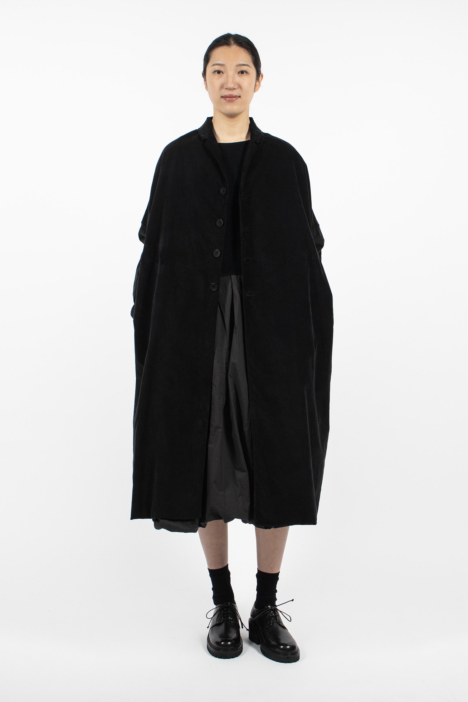 U4554 Belted Loose Coat V Black