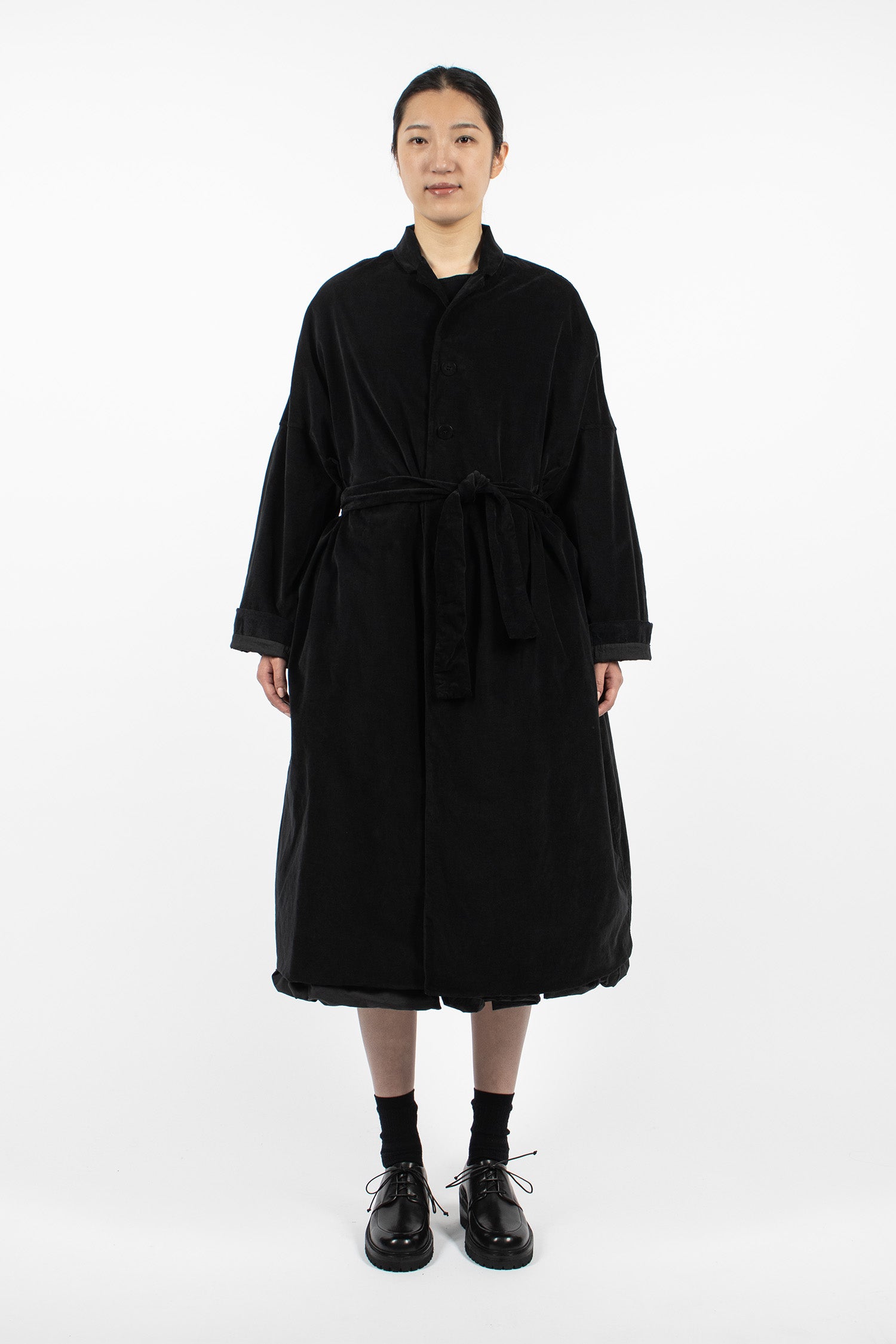 U4554 Belted Loose Coat V Black