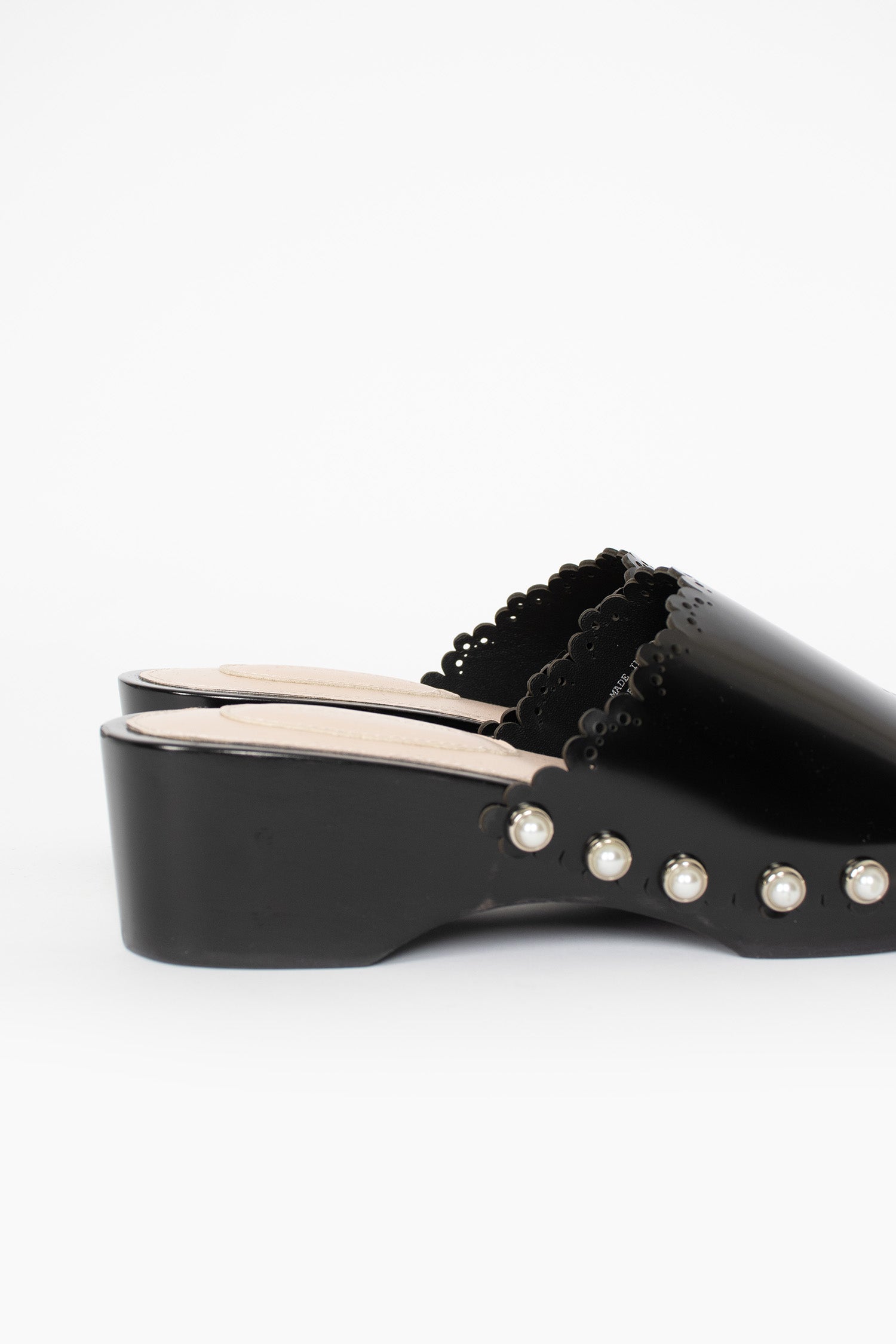 Scalloped Wooden Clogs Black