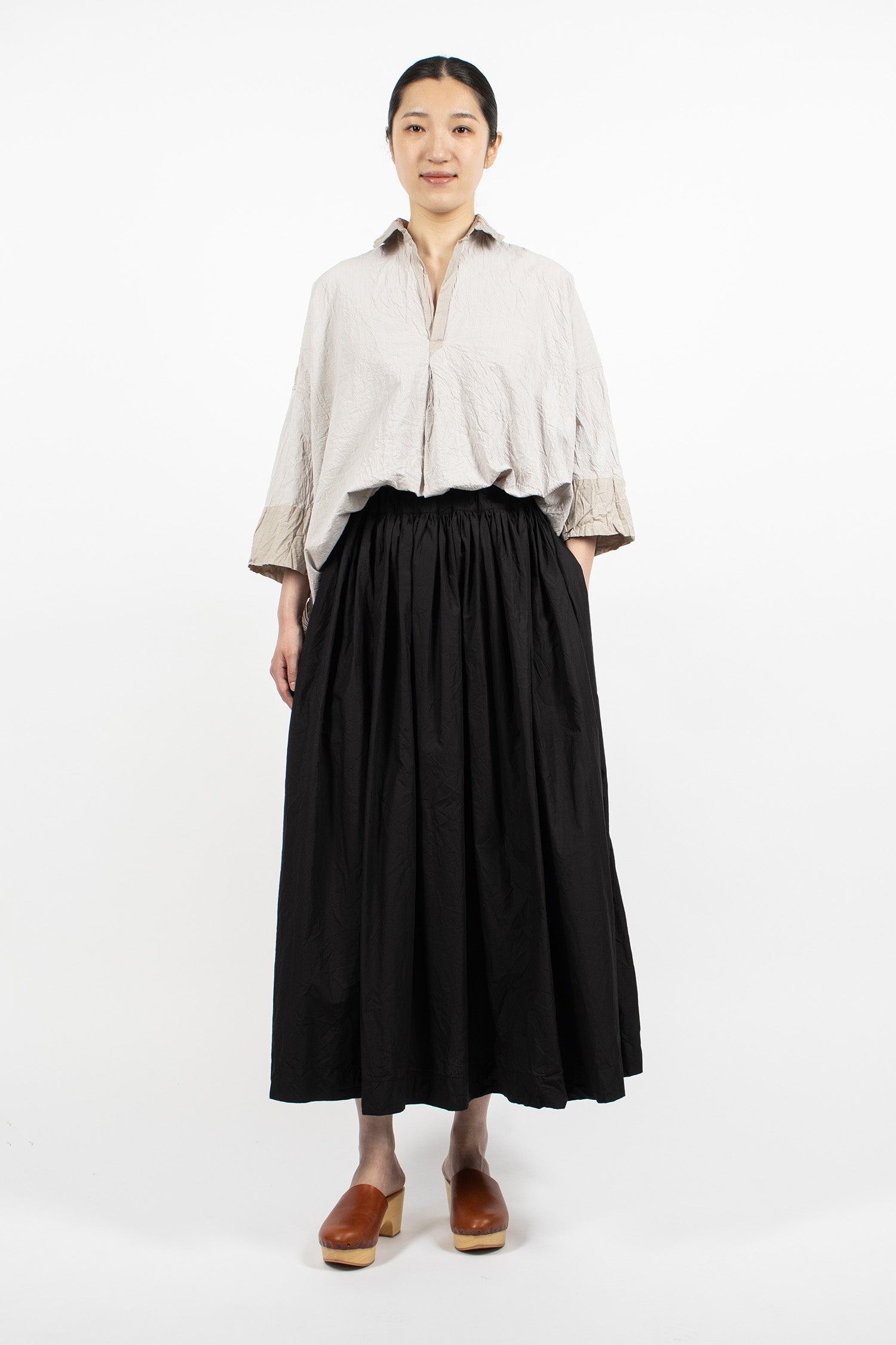 Washed Gathered Skirt Black