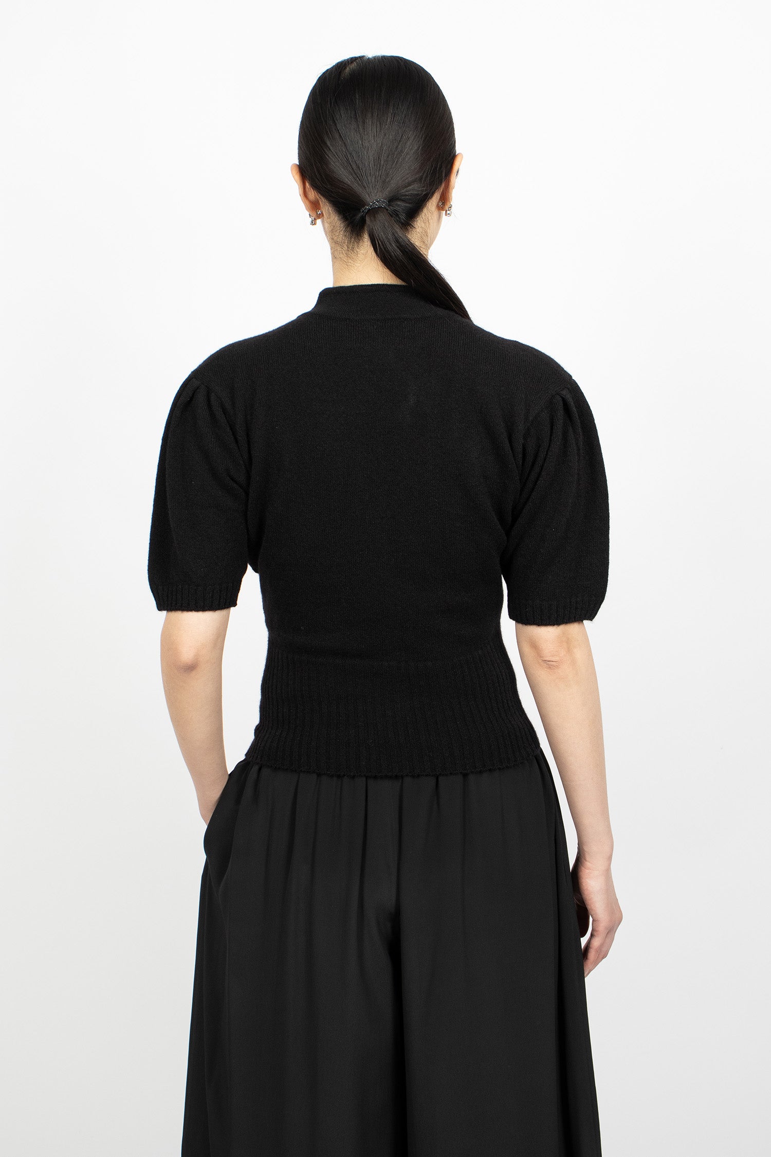 Embellished Mandarin Collar Cashmere Jumper Black/Jet