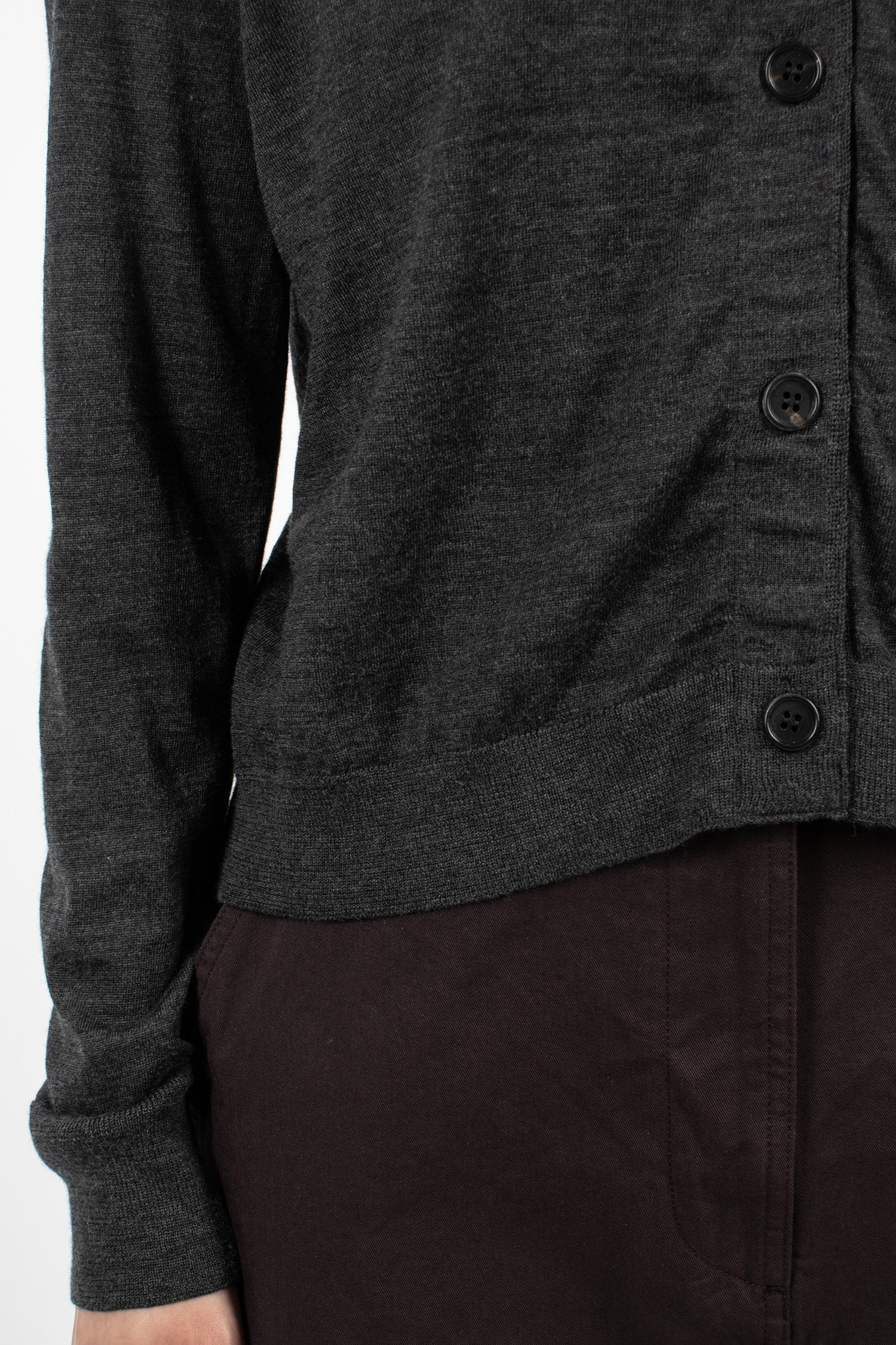 Grosgrain Placket Cardigan Charcoal