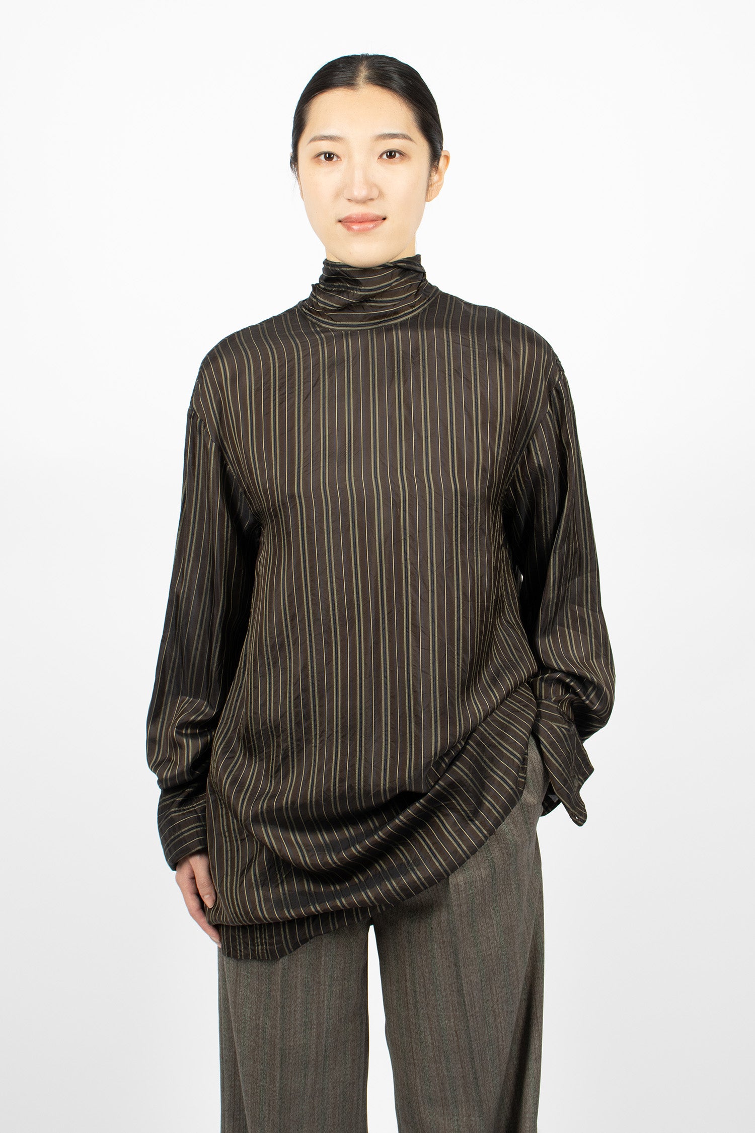 Loose Fit Cupro Blouse Brown