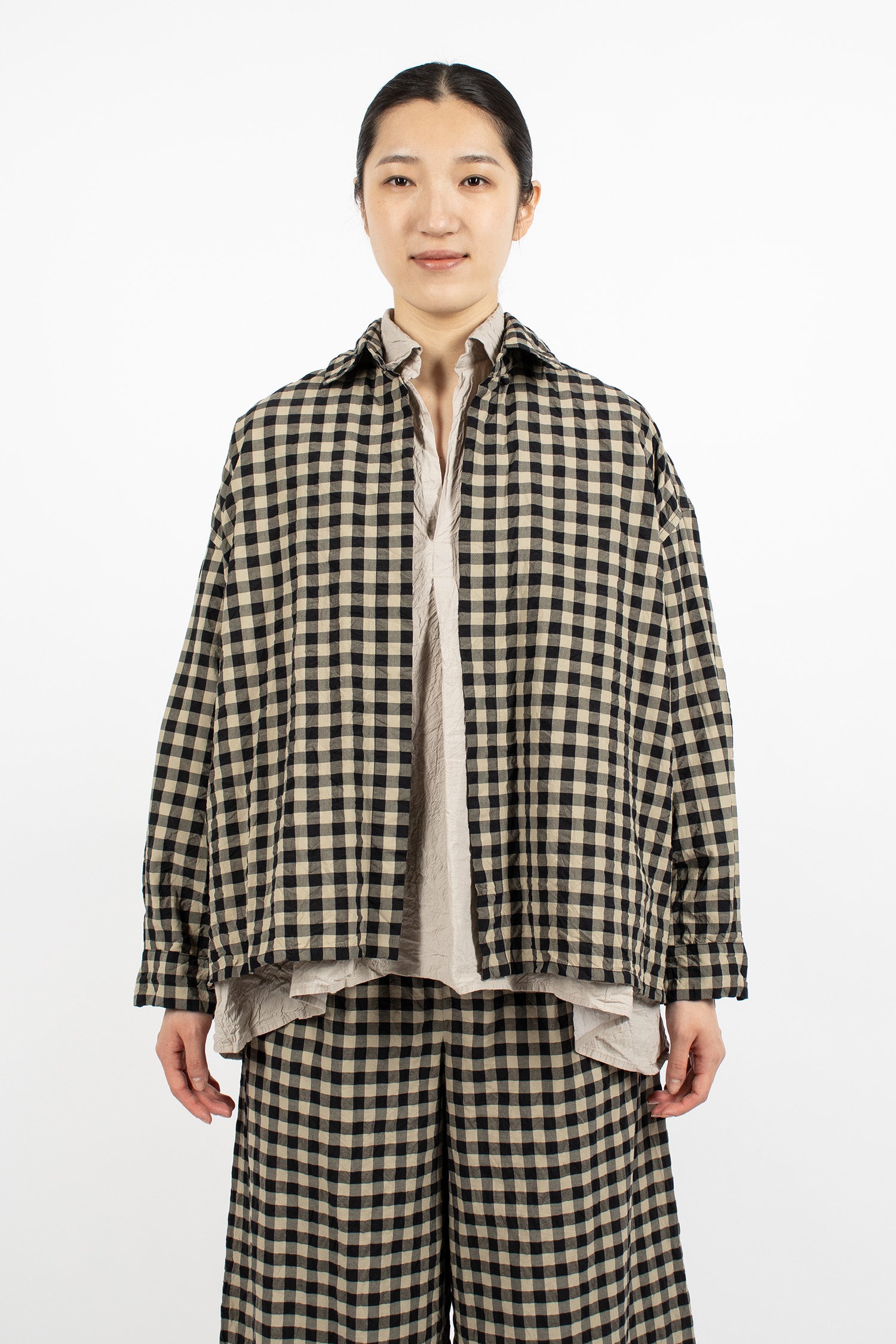 Washed Boxy Check Shirt Black/Natural