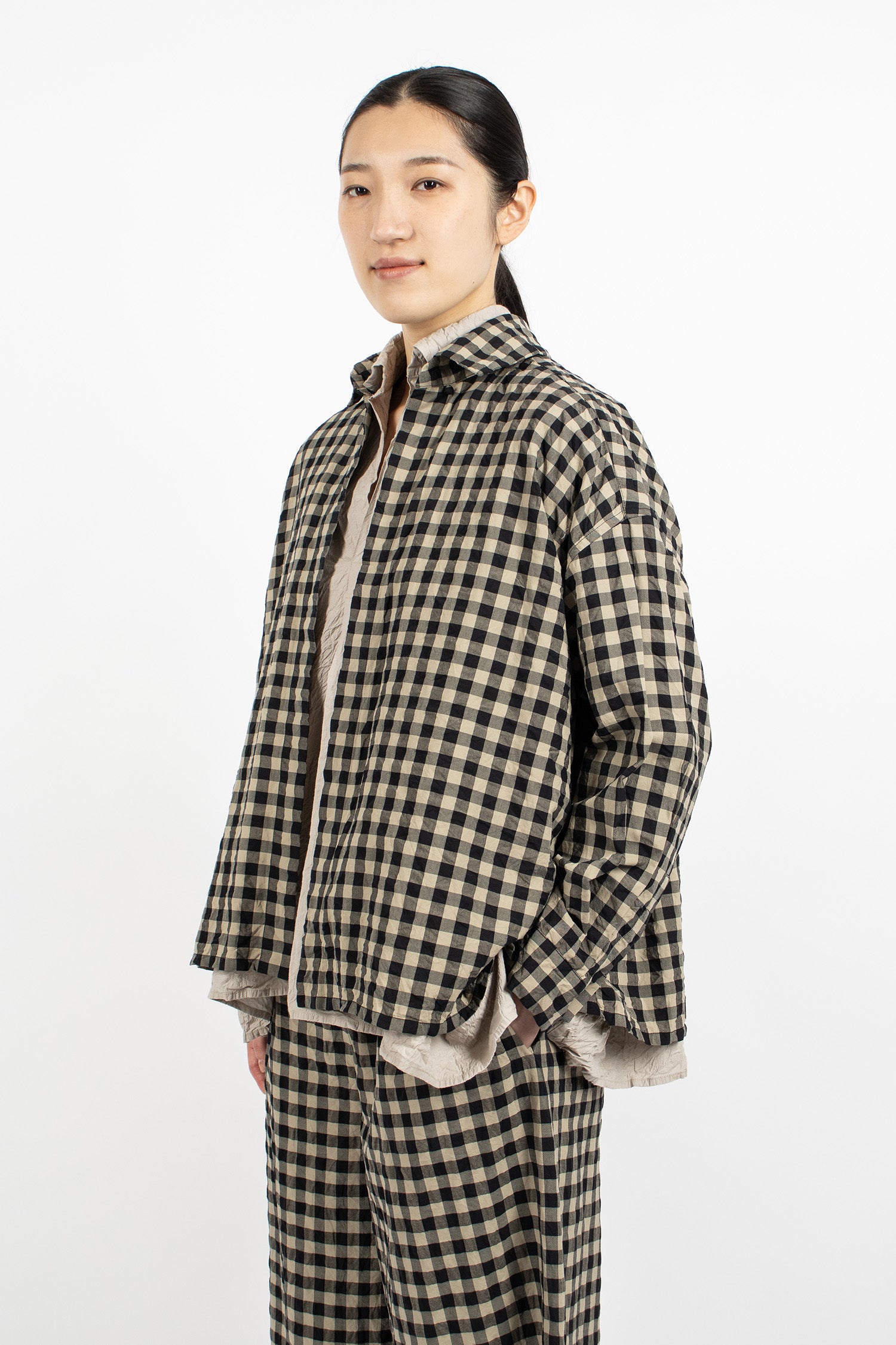 Washed Boxy Check Shirt Black/Natural