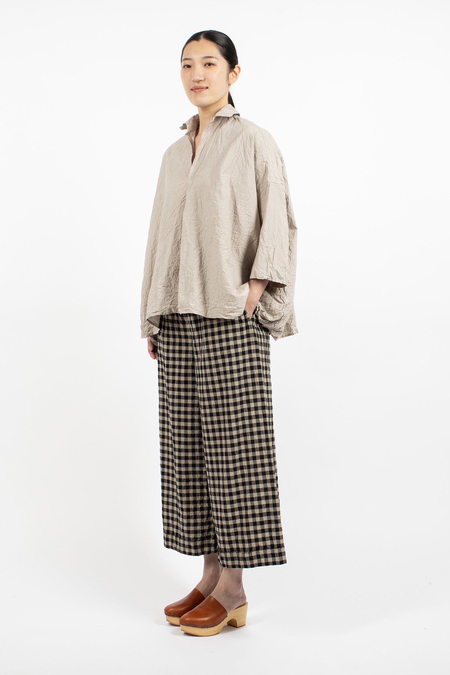 Wide Pyjama Trousers Natural/Black Check