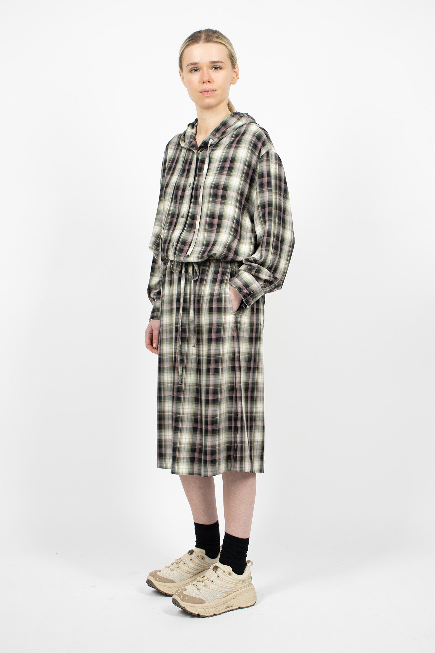 Check Midi Skirt Black/Green