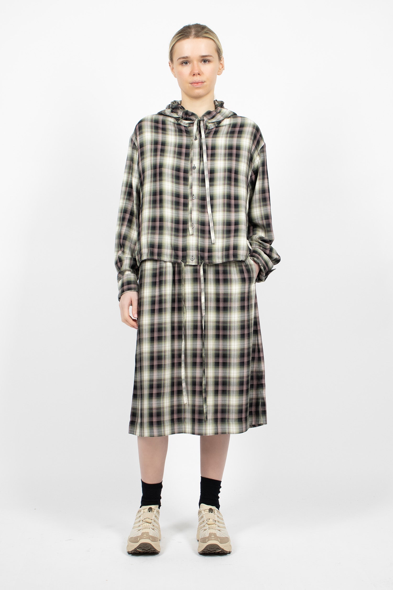 Check Midi Skirt Black/Green