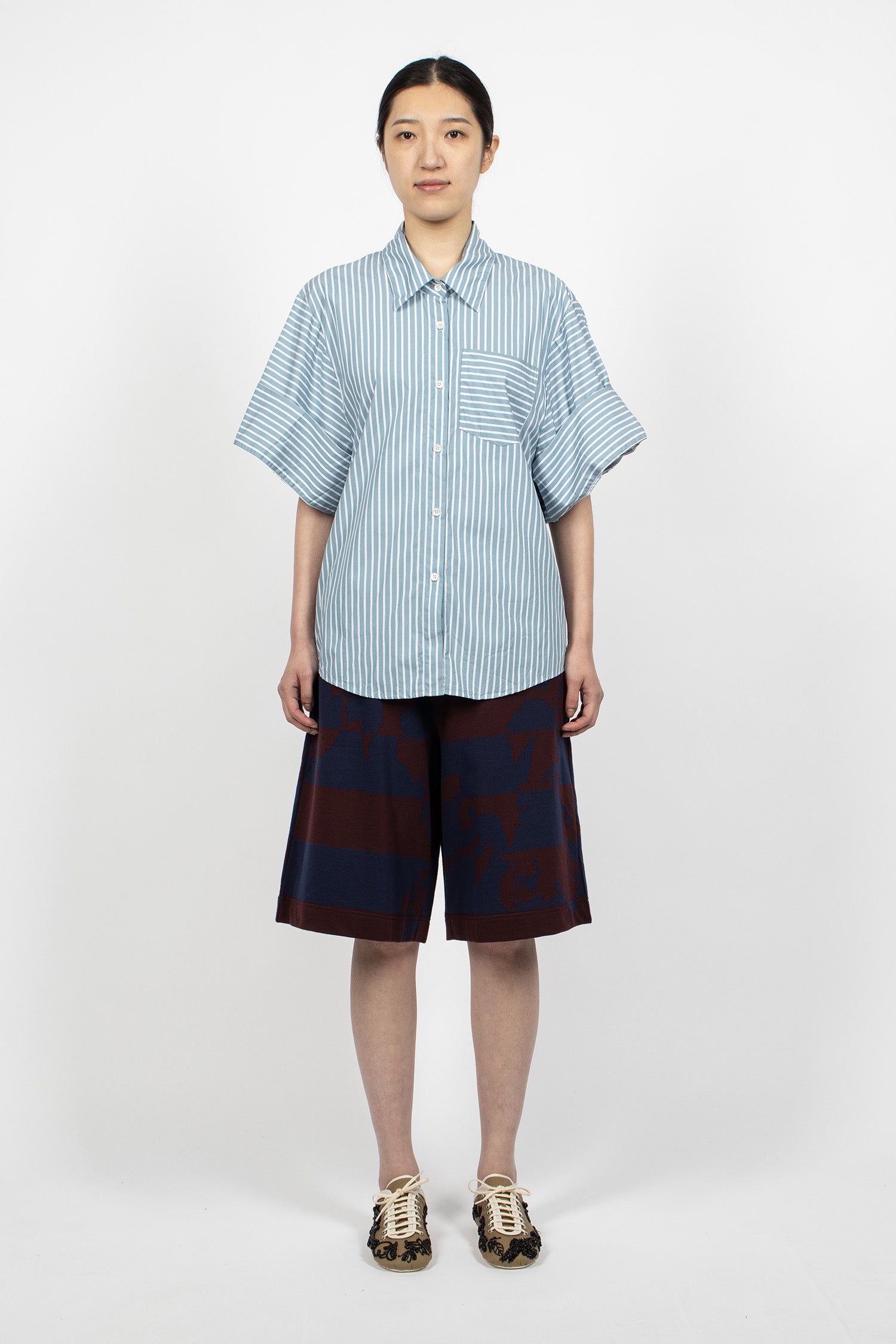 Short Sleeve Cotton Shirt Aqua