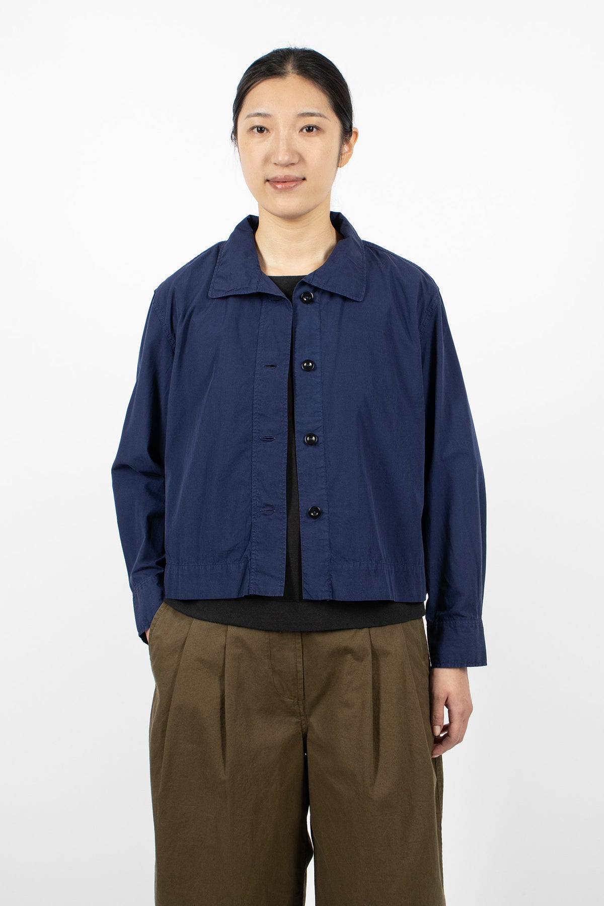 Asymmetric Round Collar Shirt Cobalt