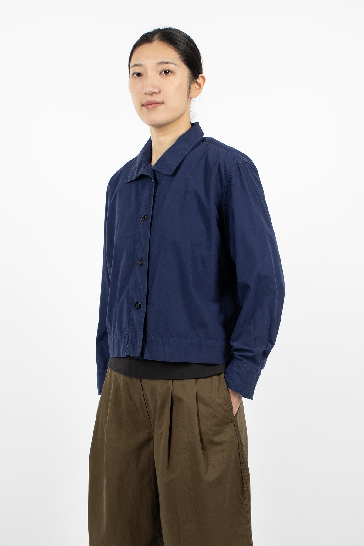 Asymmetric Round Collar Shirt Cobalt