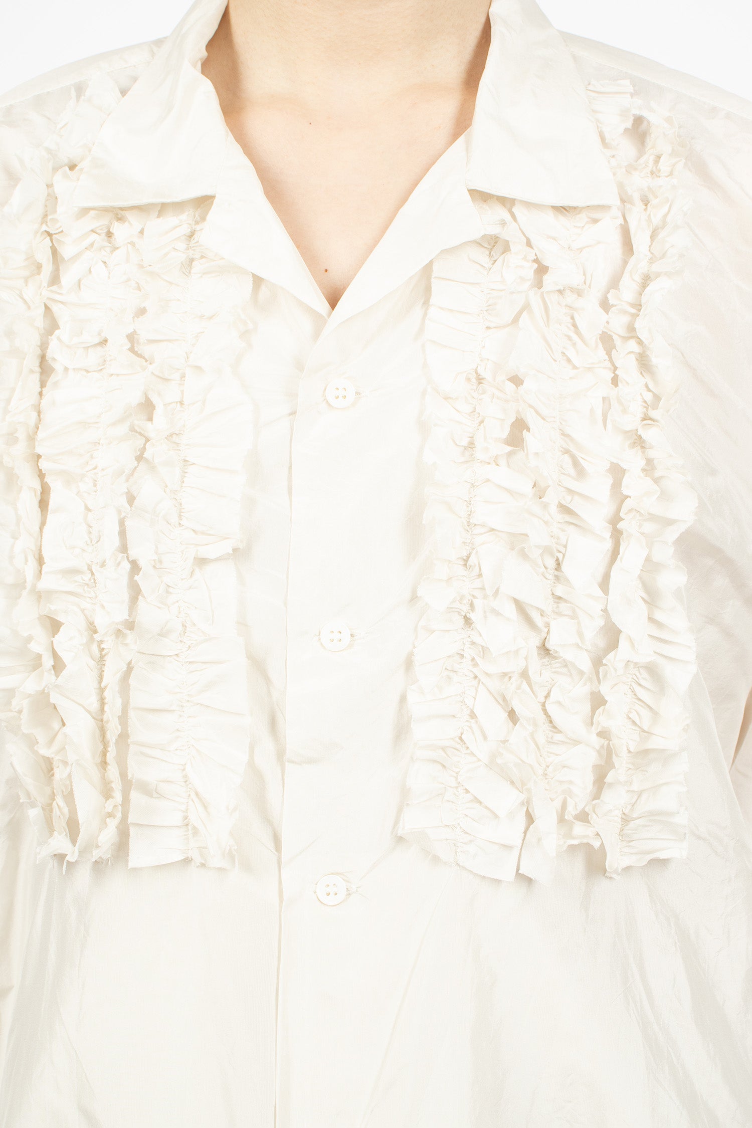 S/S Frill Silk Shirt Ivory