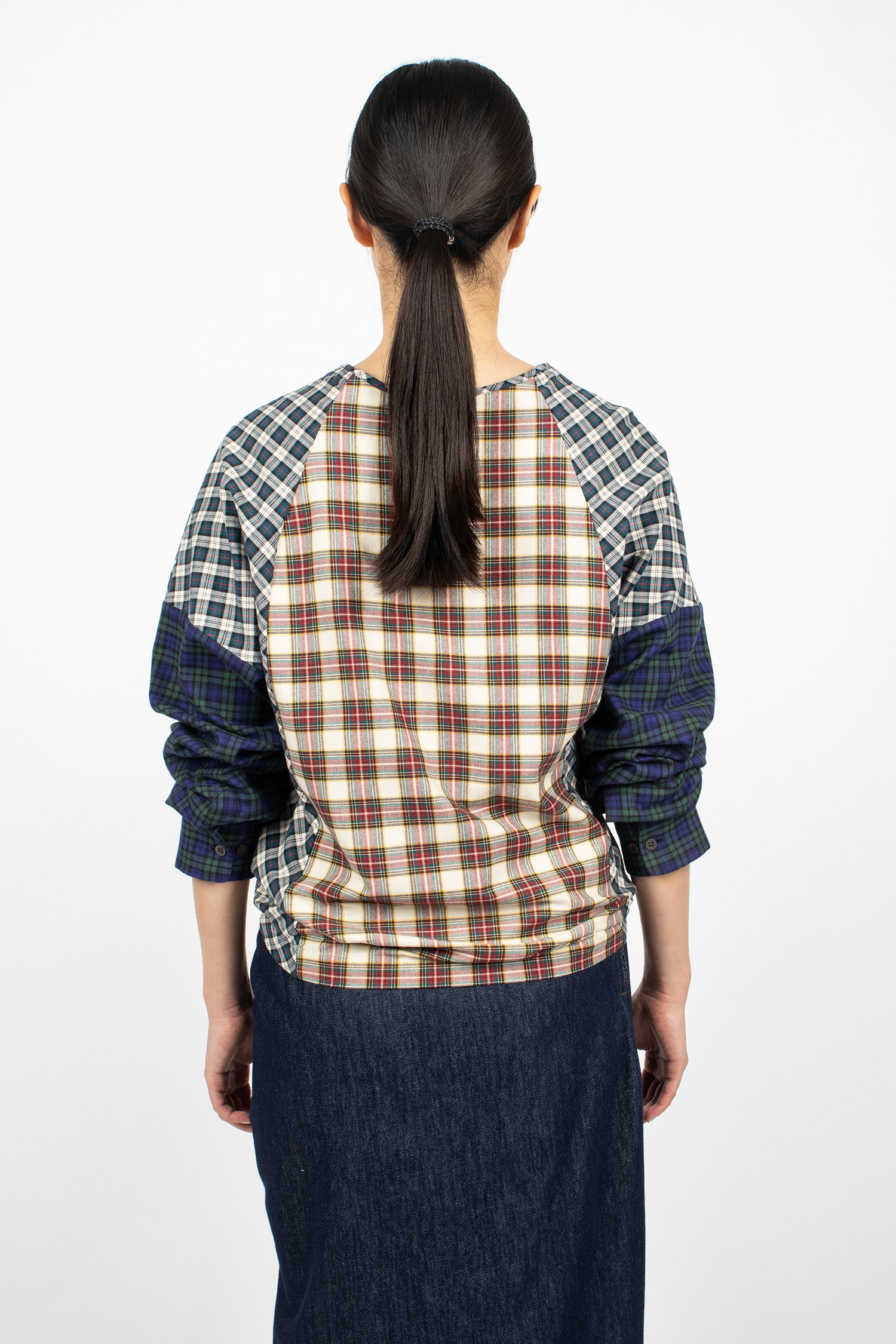Contrast Cotton Flannel Top Ecru