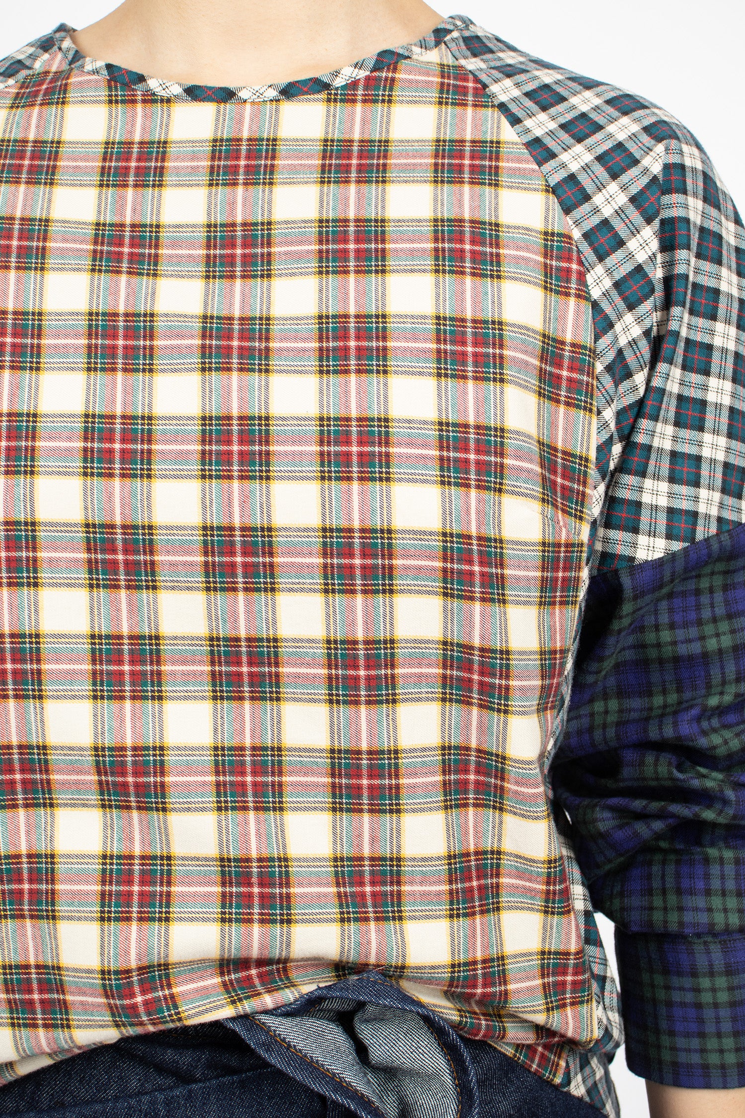 Contrast Cotton Flannel Top Ecru