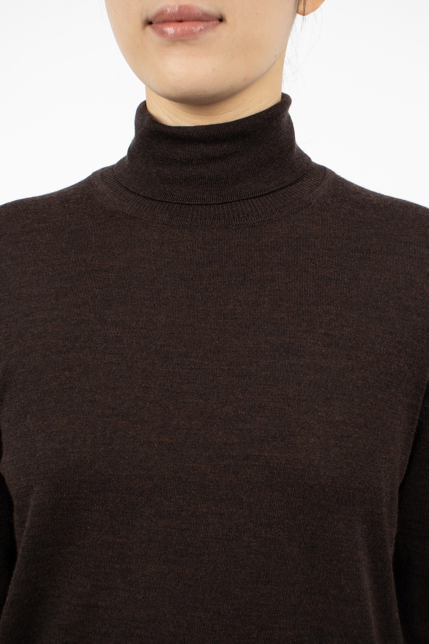 Fine Gauge Roll Neck Top Dark Brown