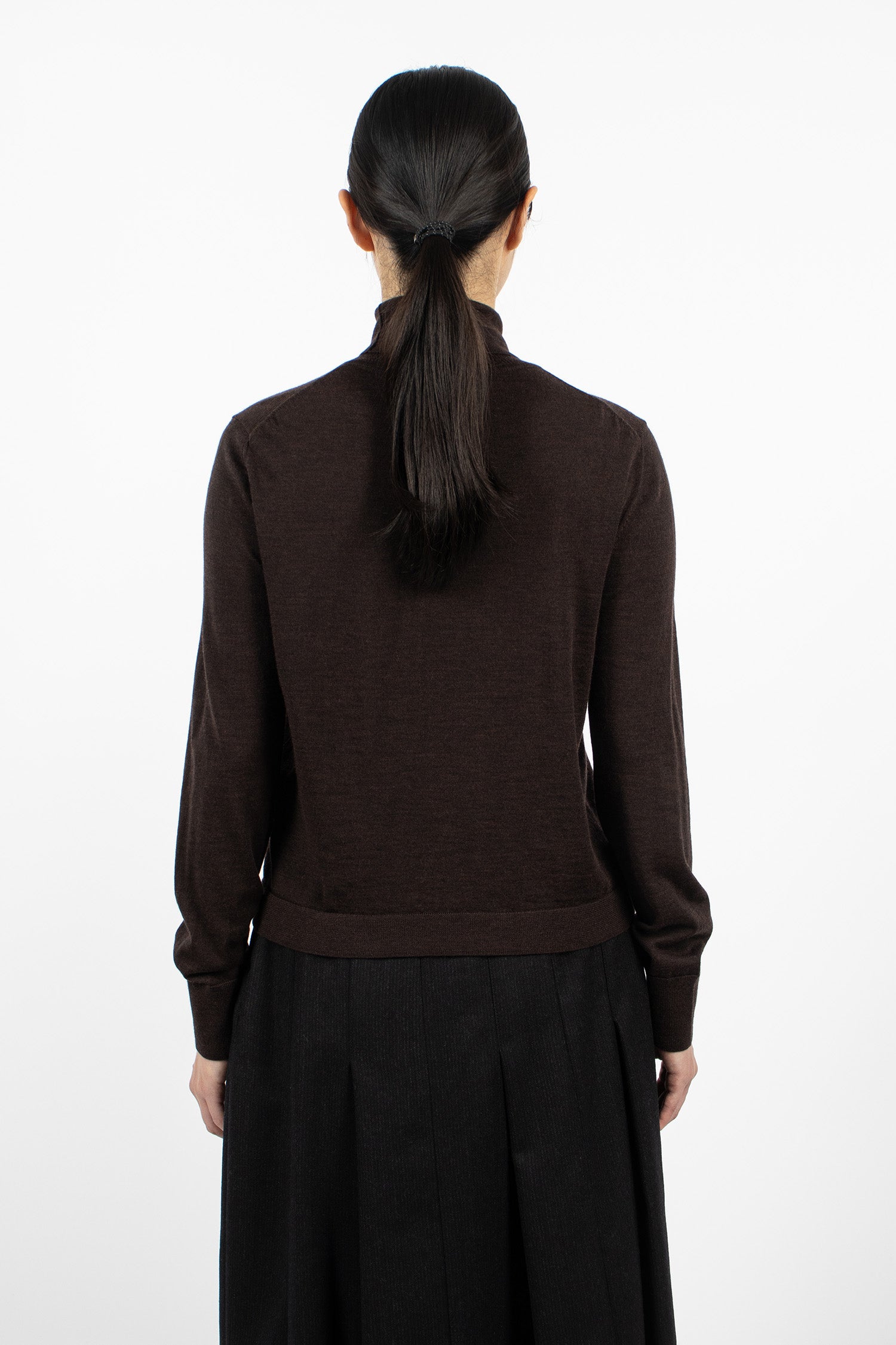 Fine Gauge Roll Neck Top Dark Brown
