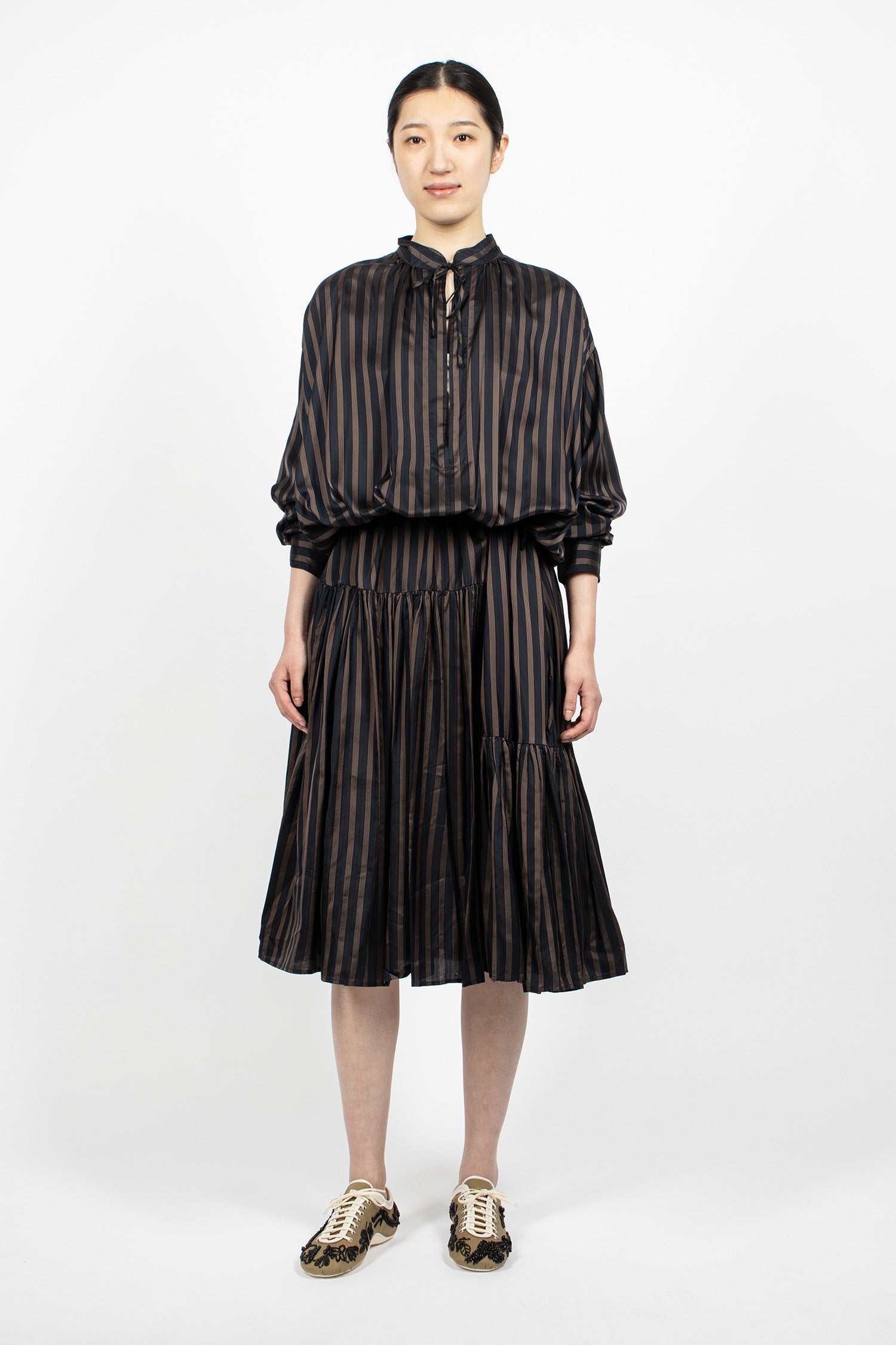 Striped Drawstring Dress Navy