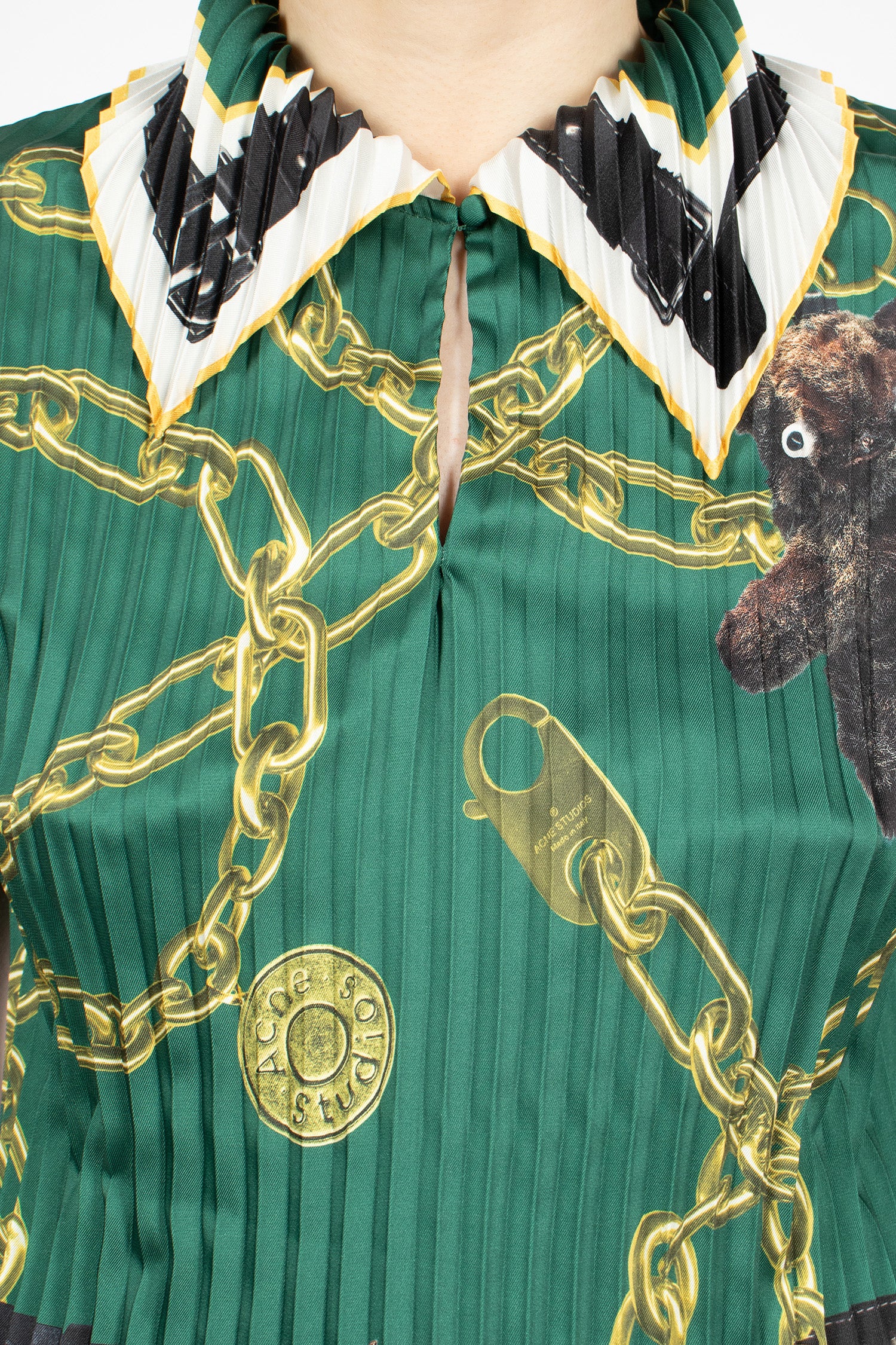 Pleated Printed Blouse Green
