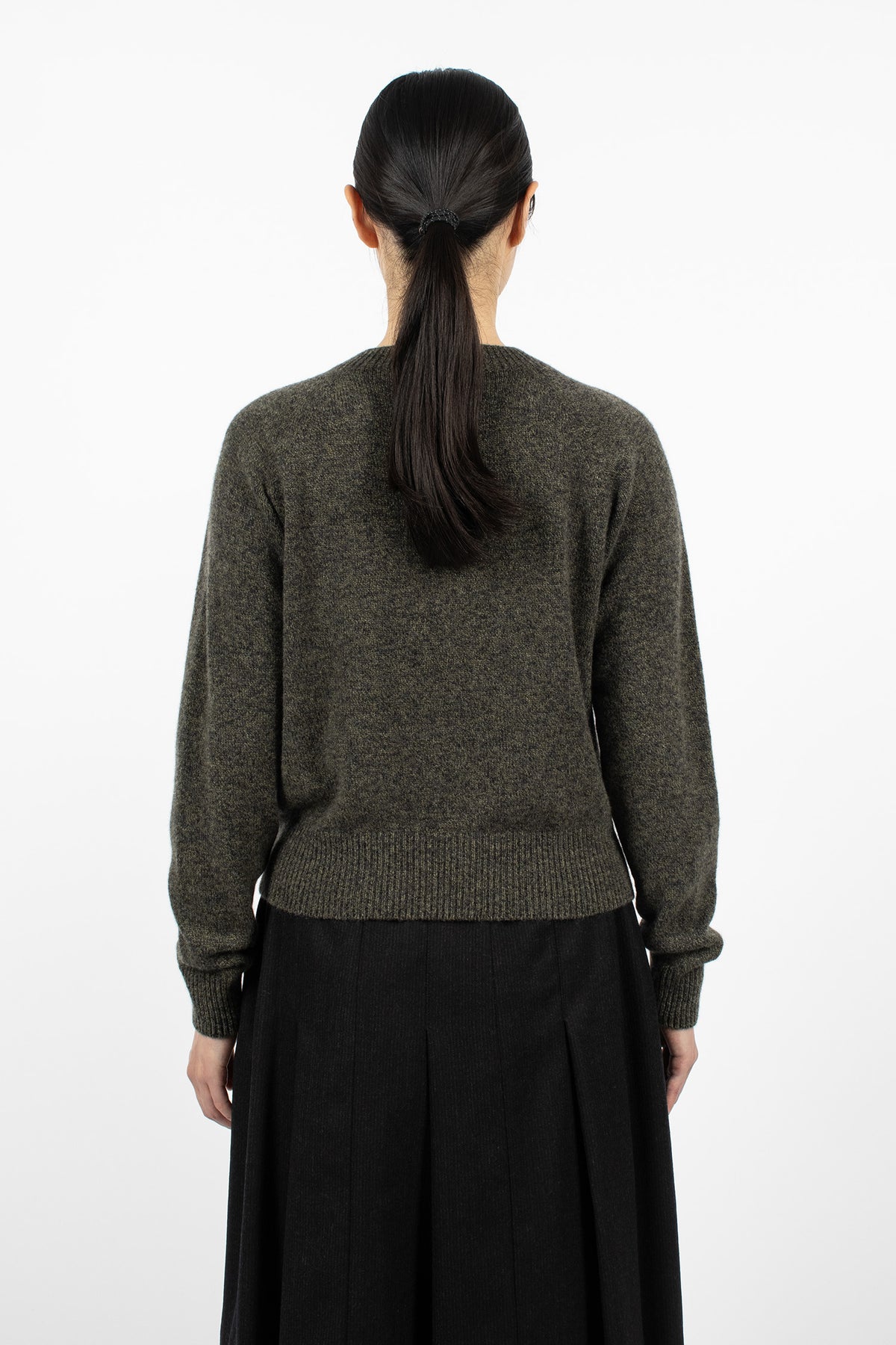 Short Classic Crew Neck Jumper Khaki/Charcoal Twist